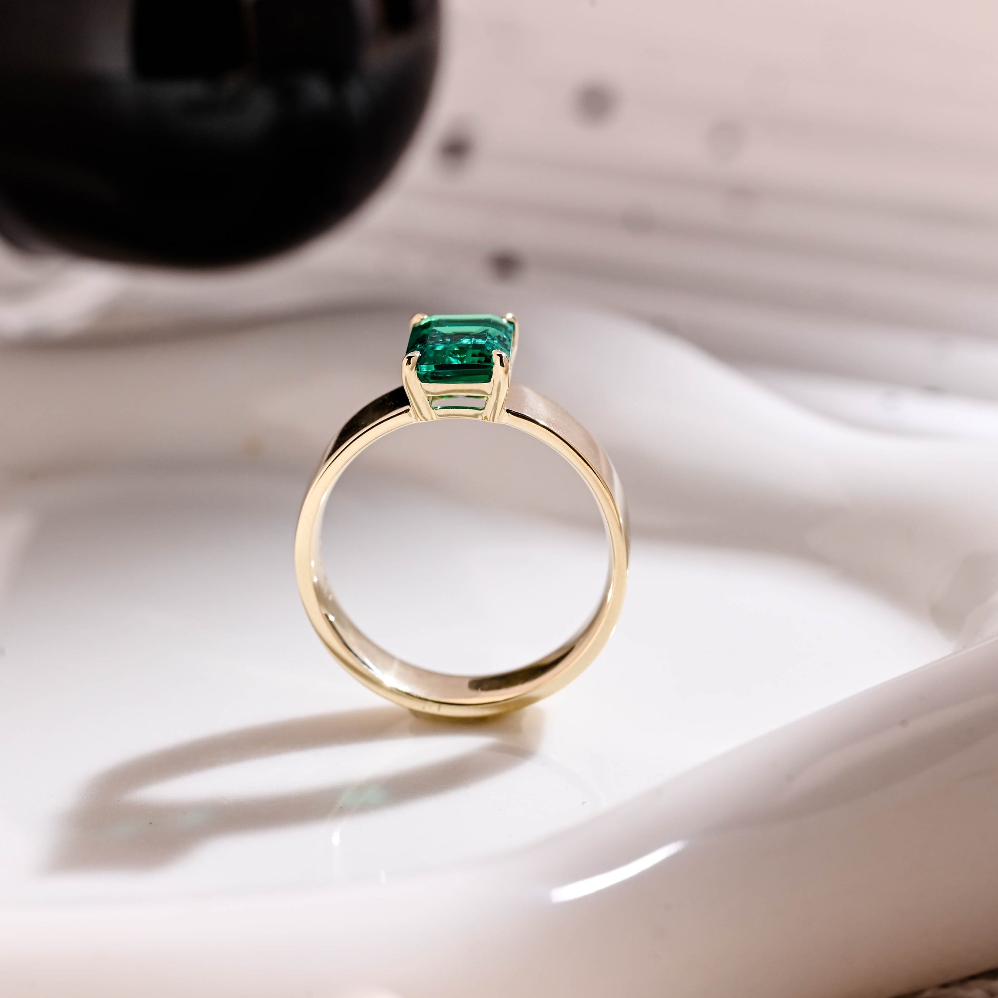 Solid Gold 5mm Width Solitaire Lab Grown Emerald Engagement Ring
