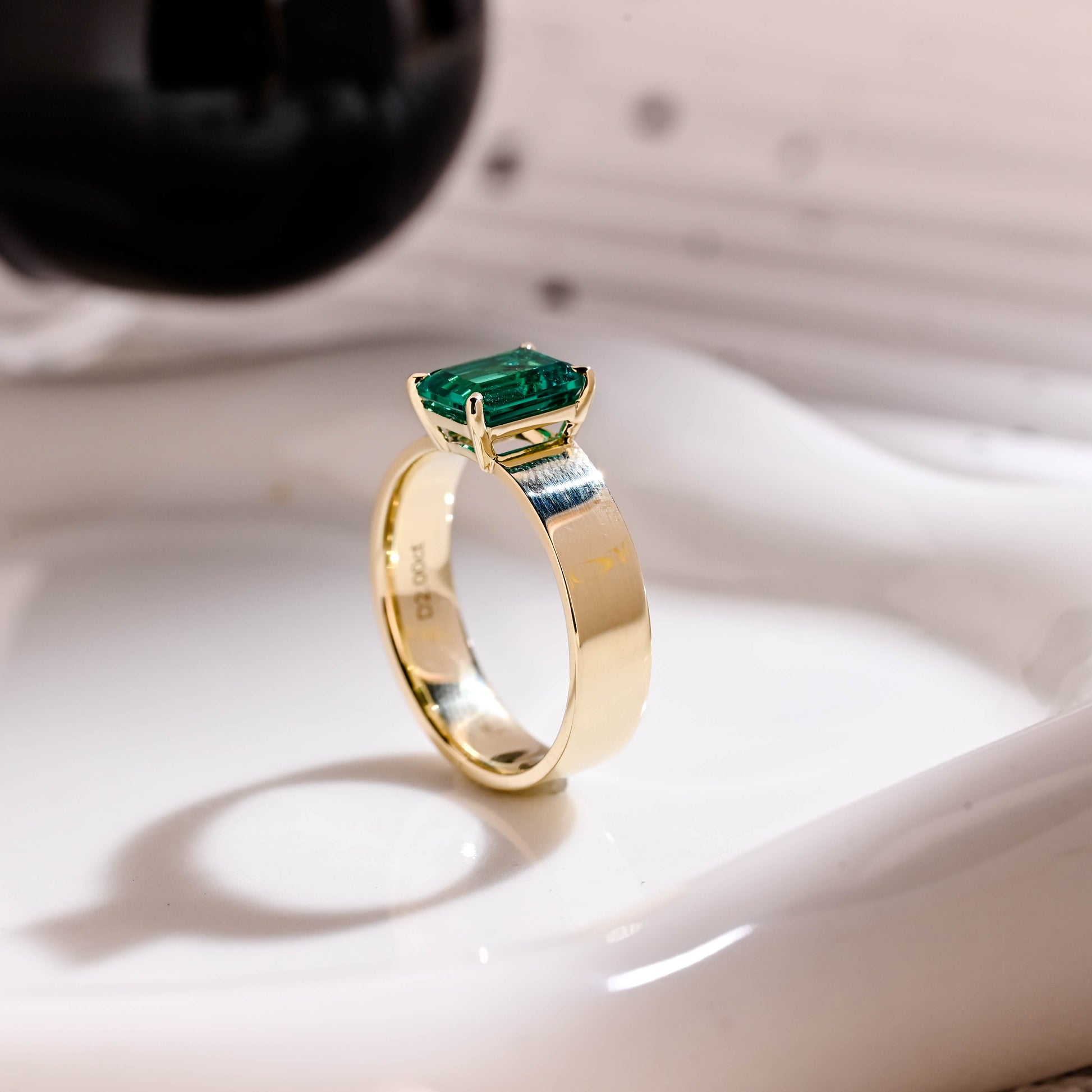 Solid Gold 5mm Width Solitaire Lab Grown Emerald Engagement Ring