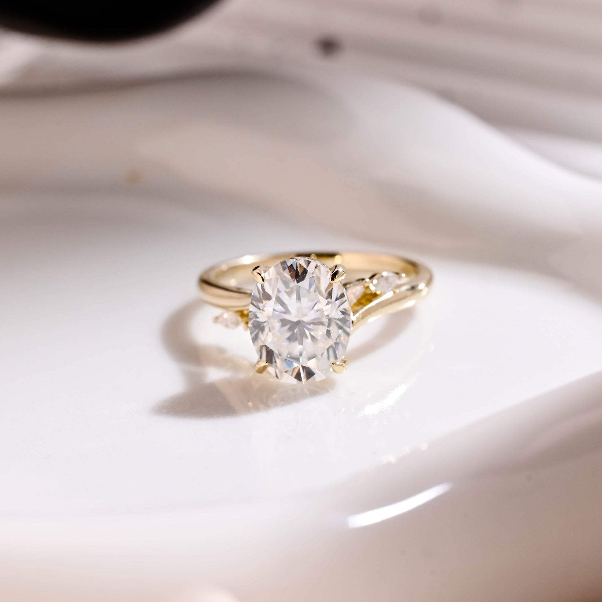 Solid Gold Bypass Oval Cut Moissanite Engagement Ring