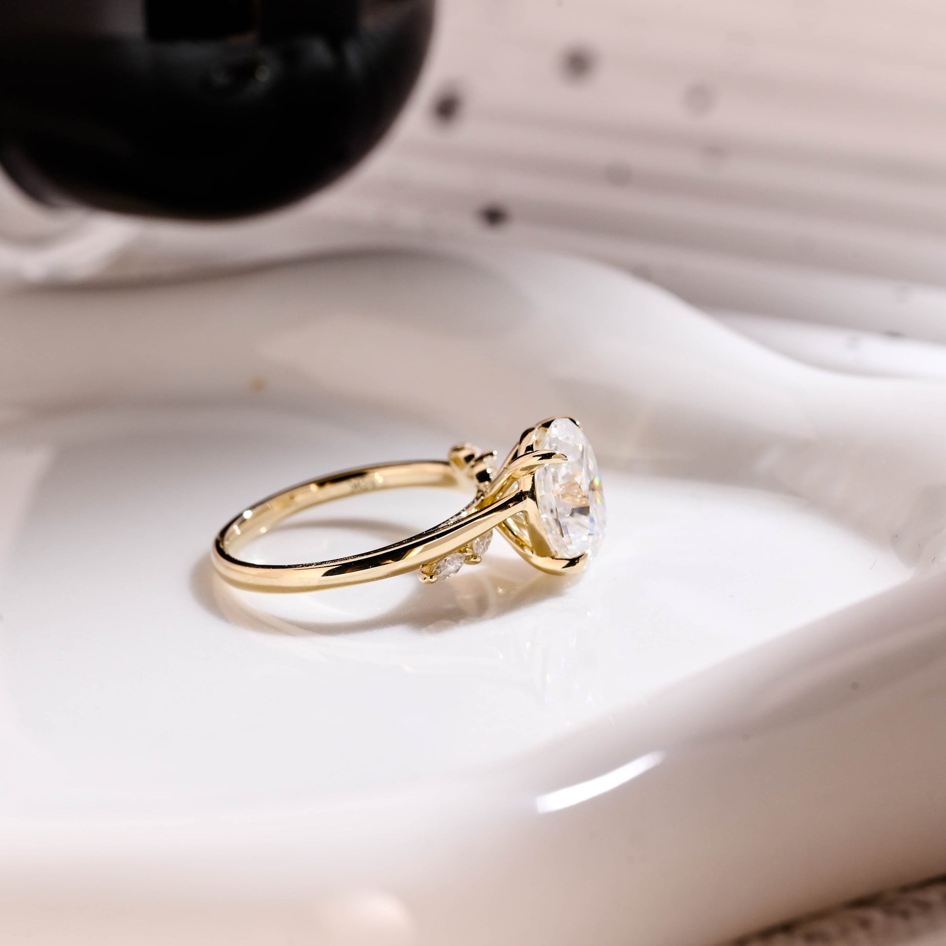 Solid Gold Bypass Oval Cut Moissanite Engagement Ring
