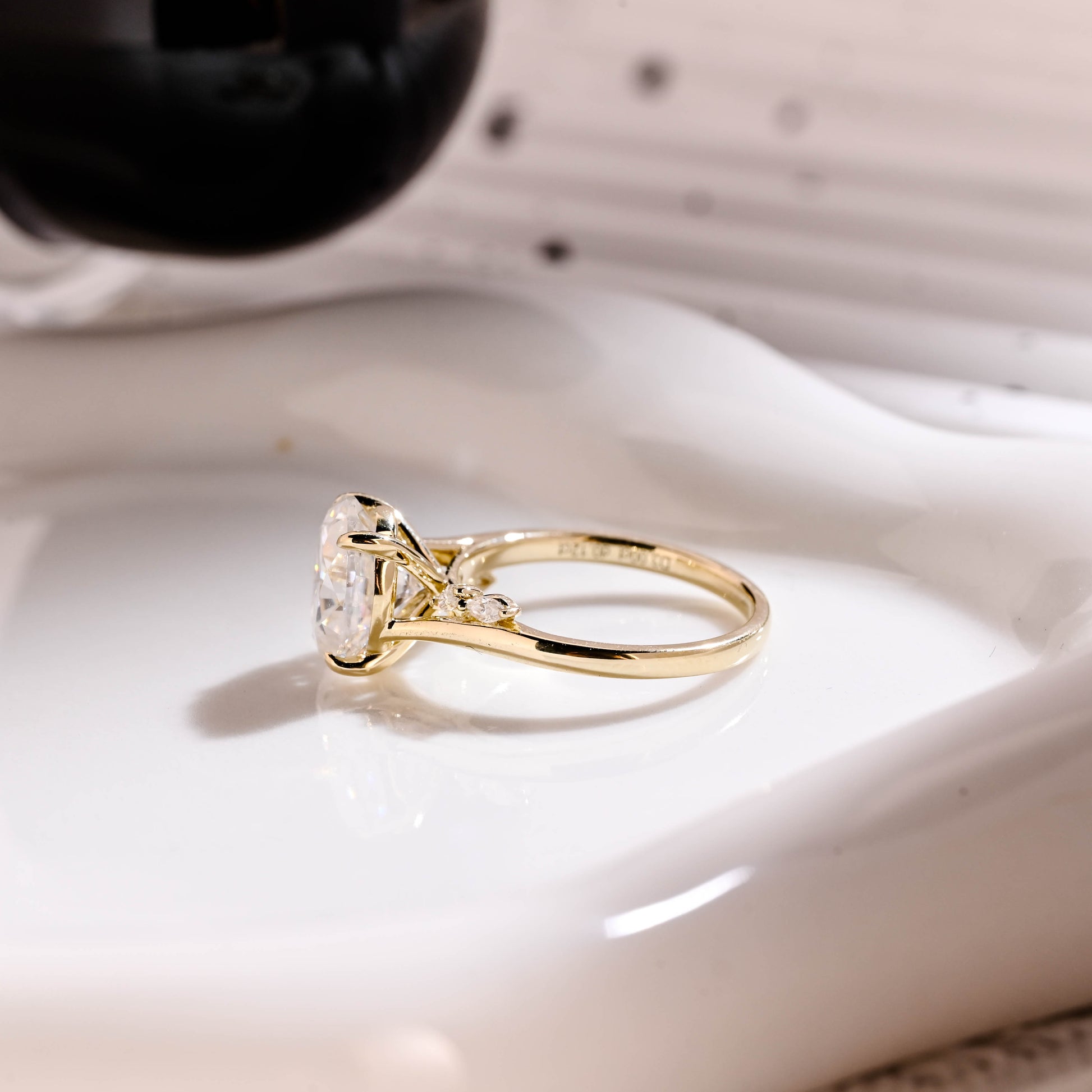 Solid Gold Bypass Oval Cut Moissanite Engagement Ring