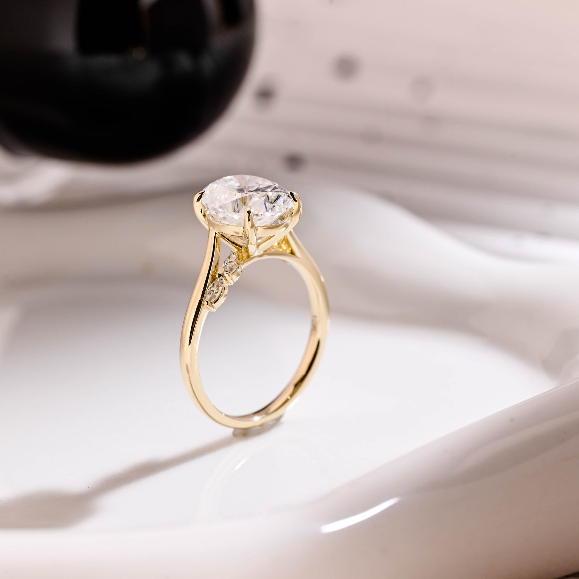 Solid Gold Bypass Oval Cut Moissanite Engagement Ring