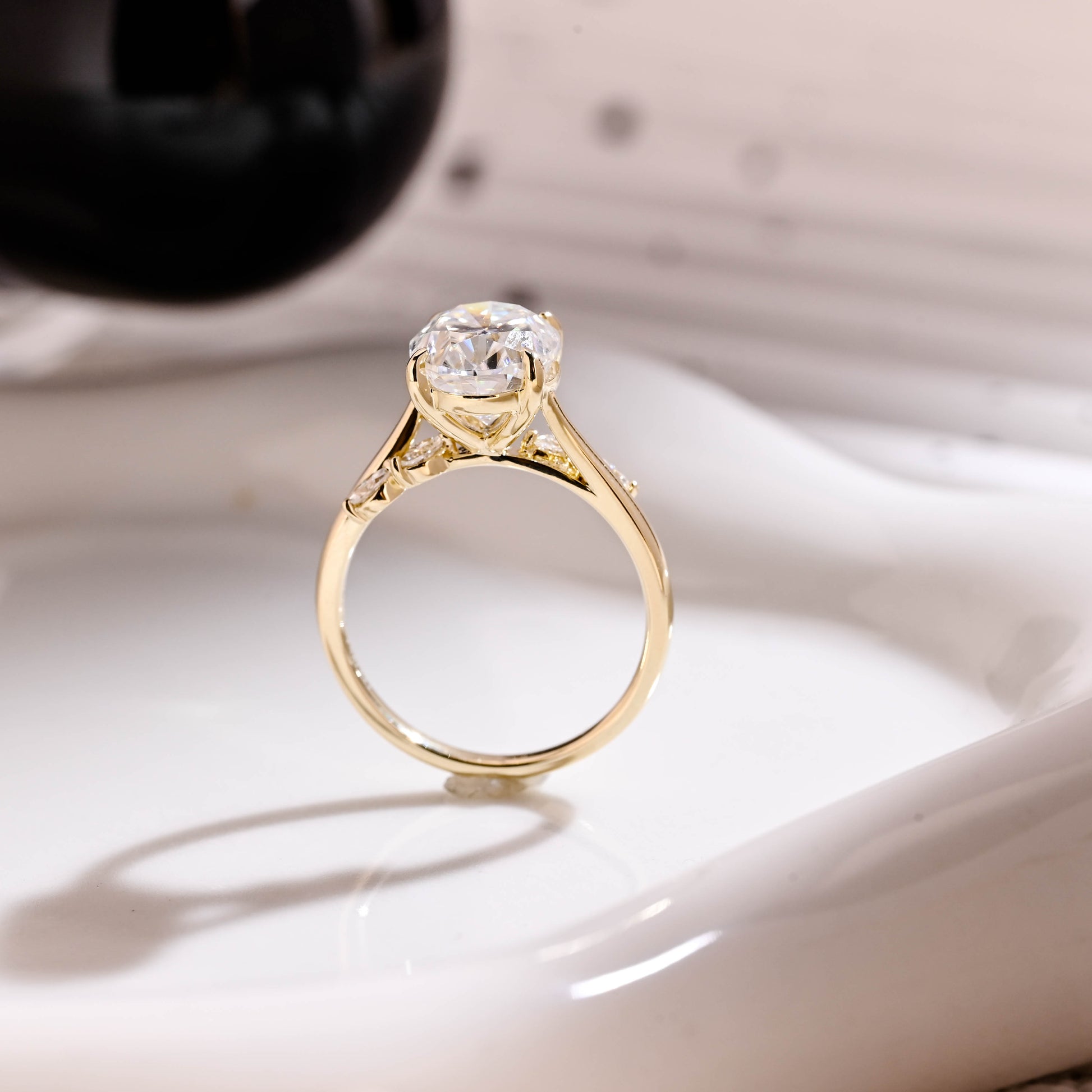 Solid Gold Bypass Oval Cut Moissanite Engagement Ring
