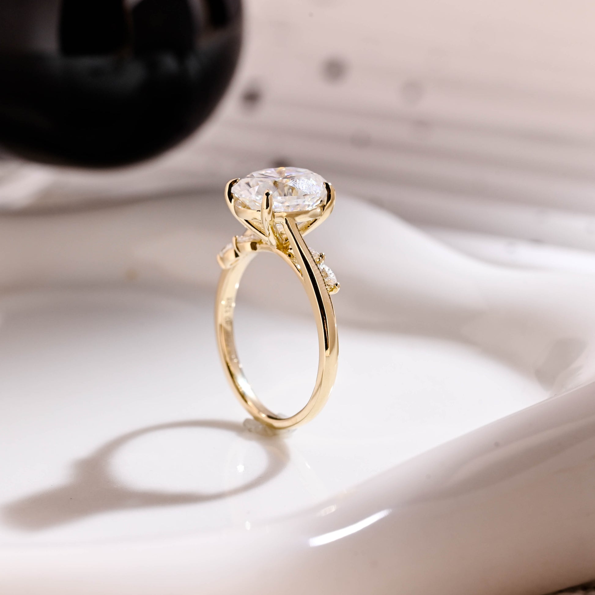 Solid Gold Bypass Oval Cut Moissanite Engagement Ring