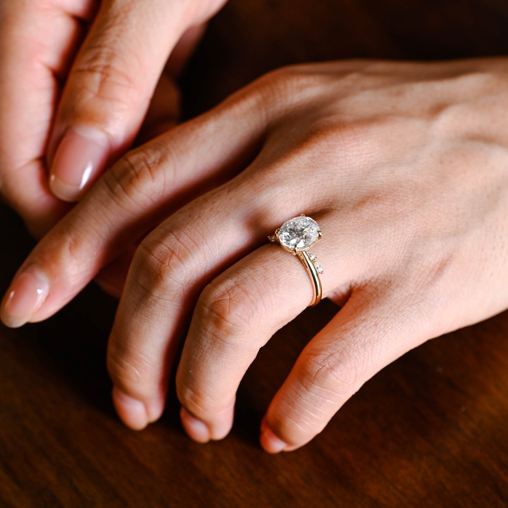 Solid Gold Bypass Oval Cut Moissanite Engagement Ring