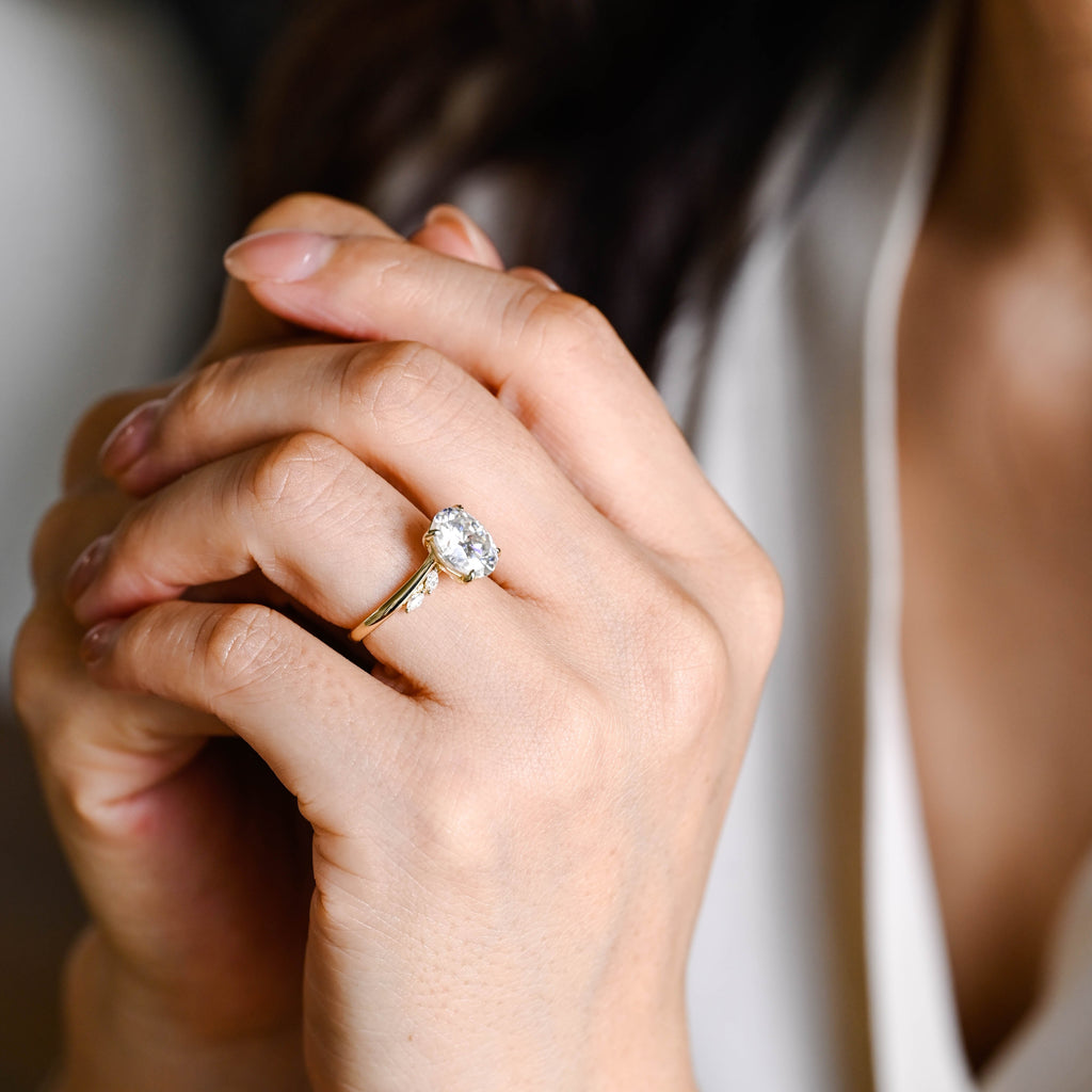 Solid Gold Bypass Oval Cut Moissanite Engagement Ring