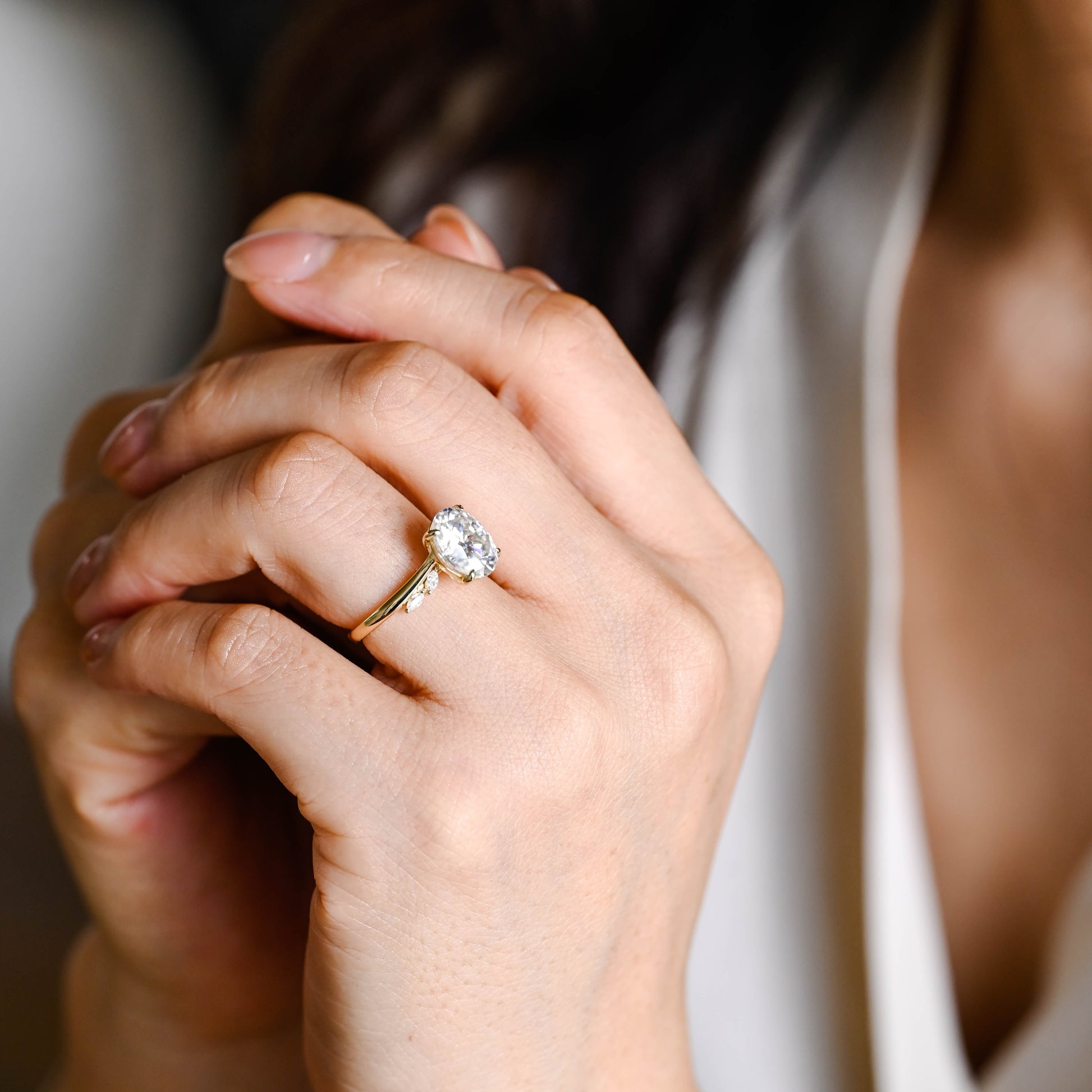 Solid Gold Bypass Oval Cut Moissanite Engagement Ring