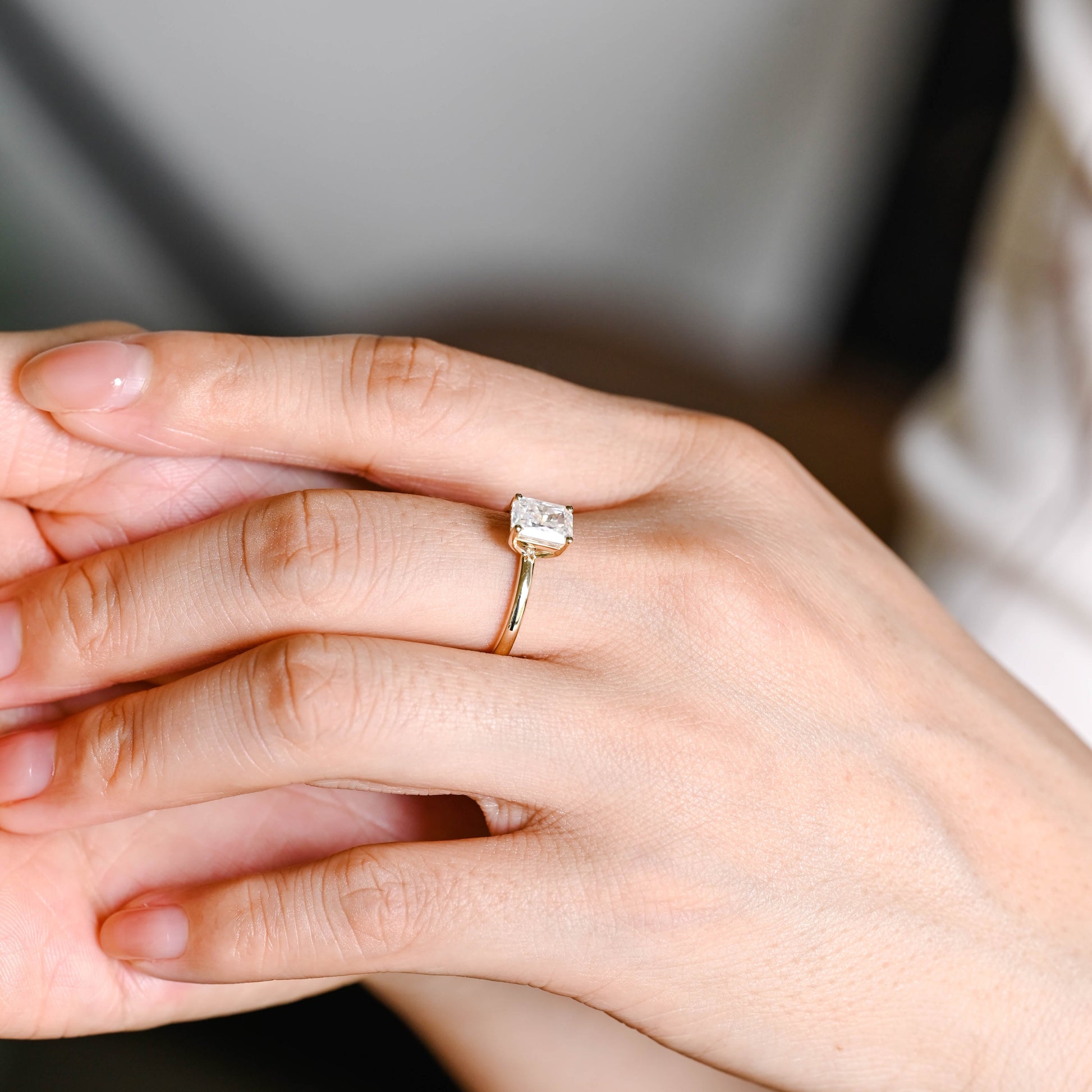Solid Gold Solitaire Radiant Cut Moissanite Engagement Ring