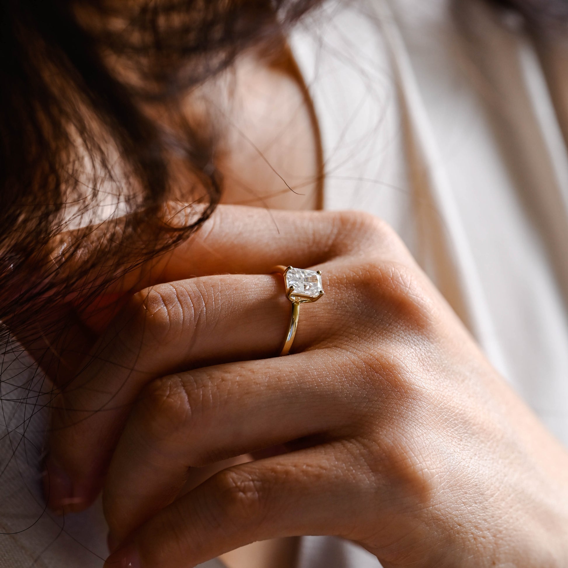 Solid Gold Solitaire Radiant Cut Moissanite Engagement Ring