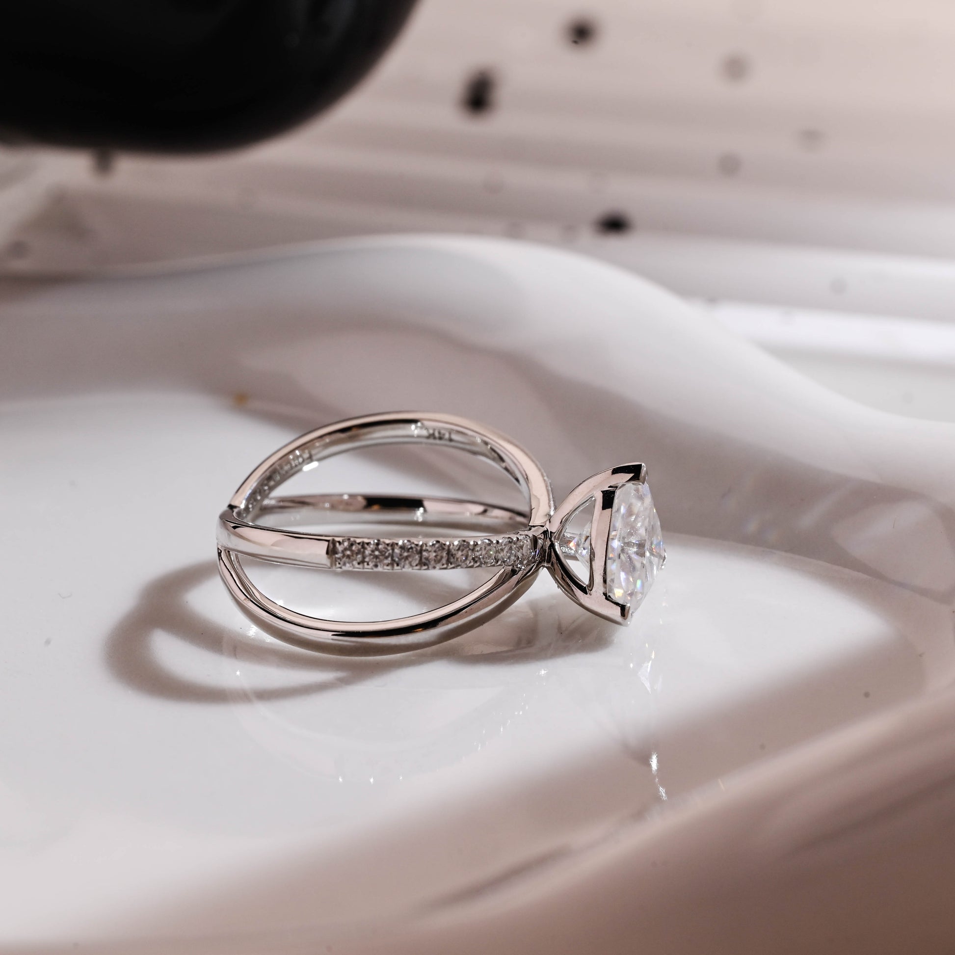 Solid Gold Split Shank Trillion Cut Moissanite Engagement Ring