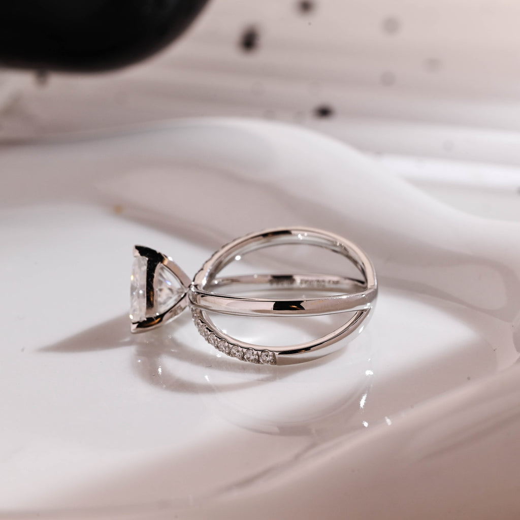 Solid Gold Split Shank Trillion Cut Moissanite Engagement Ring
