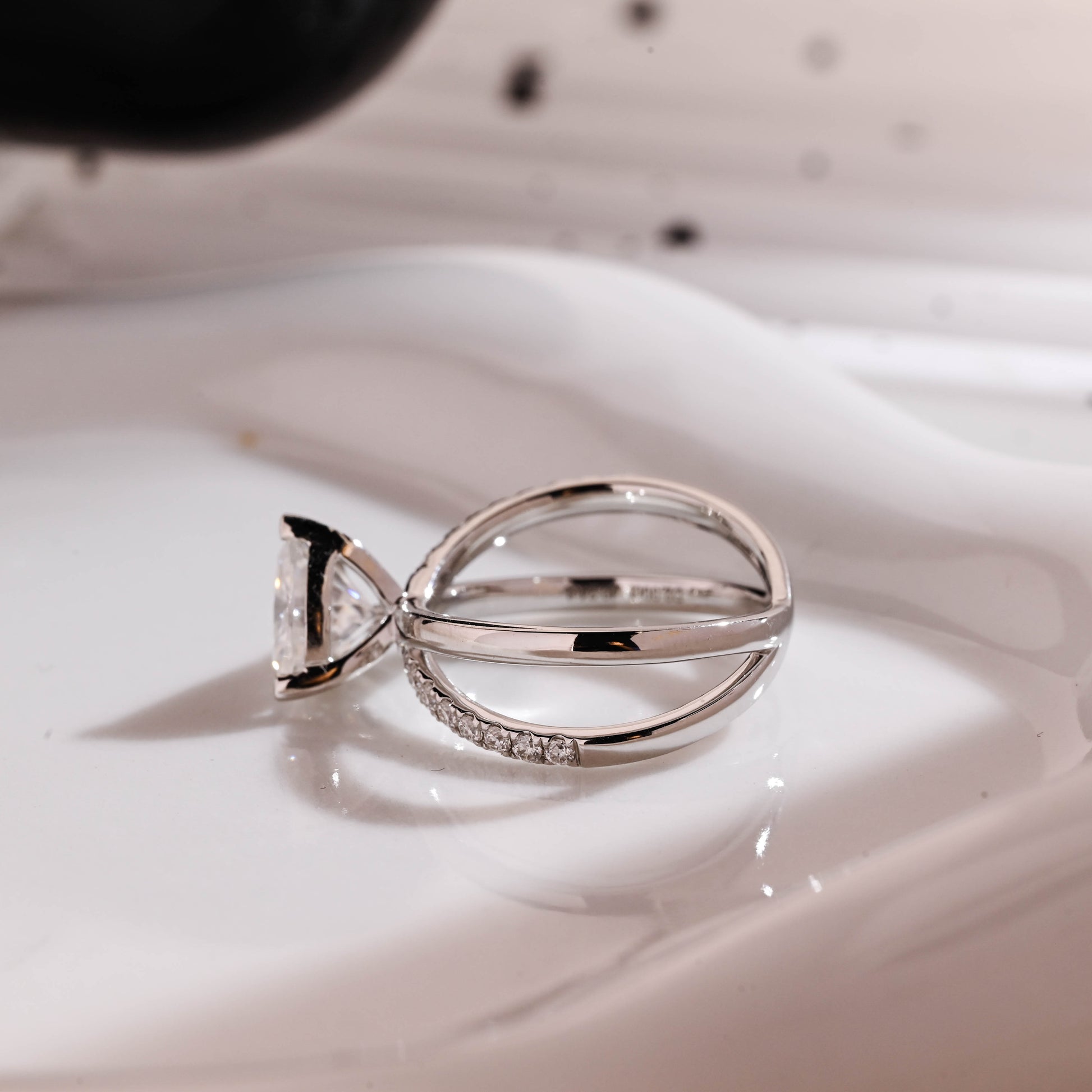 Solid Gold Split Shank Trillion Cut Moissanite Engagement Ring