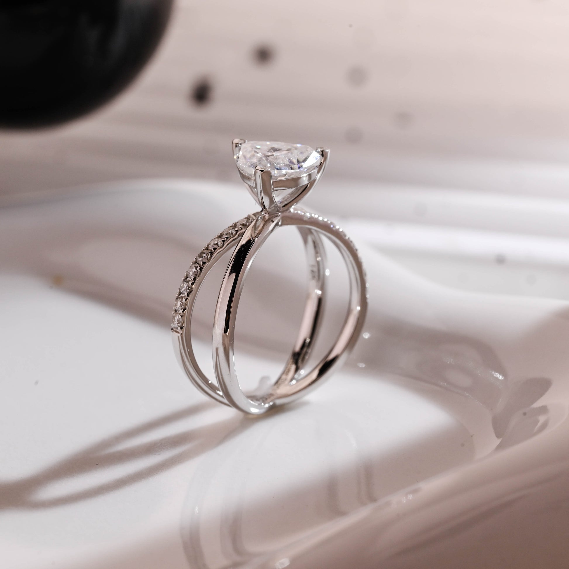 Solid Gold Split Shank Trillion Cut Moissanite Engagement Ring