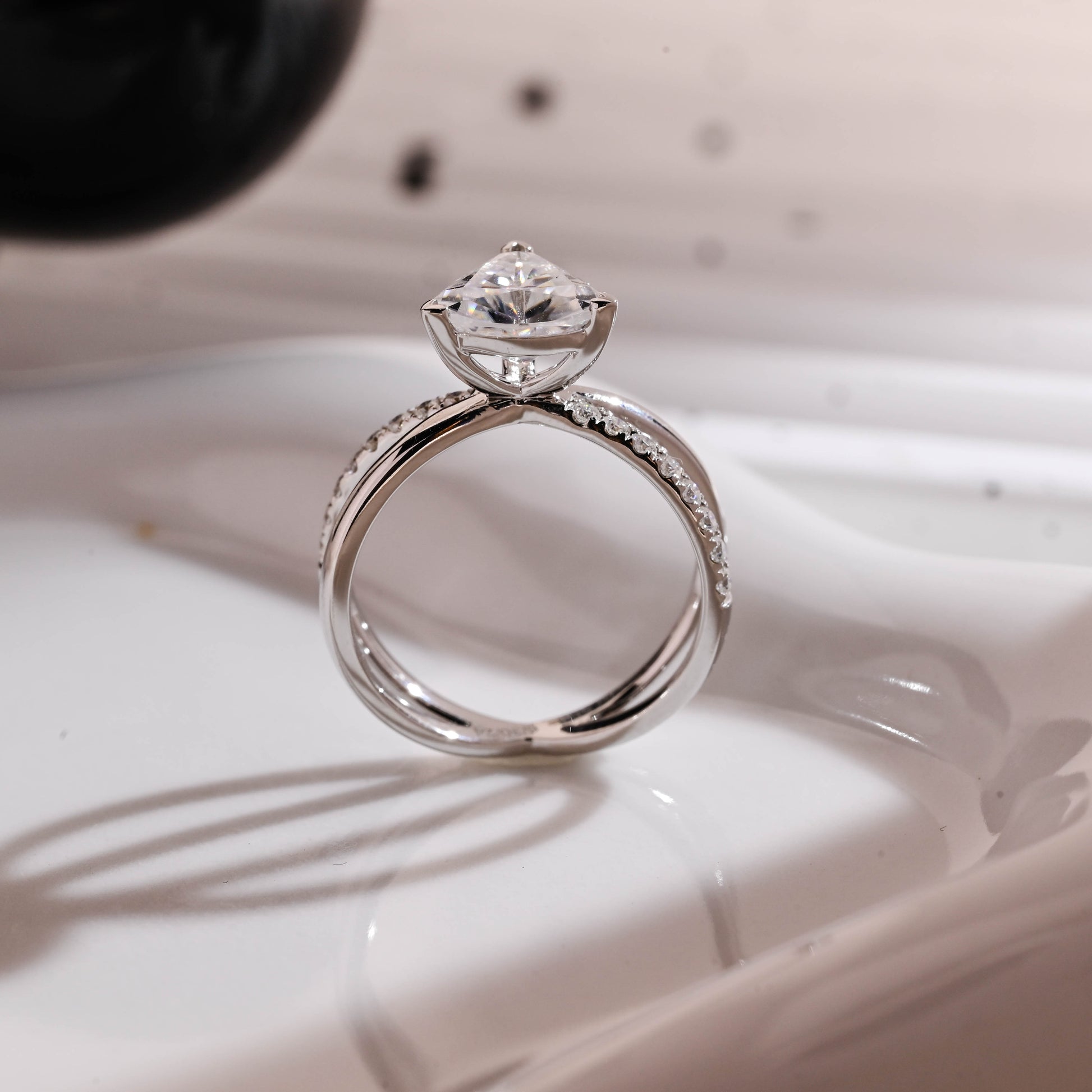Solid Gold Split Shank Trillion Cut Moissanite Engagement Ring