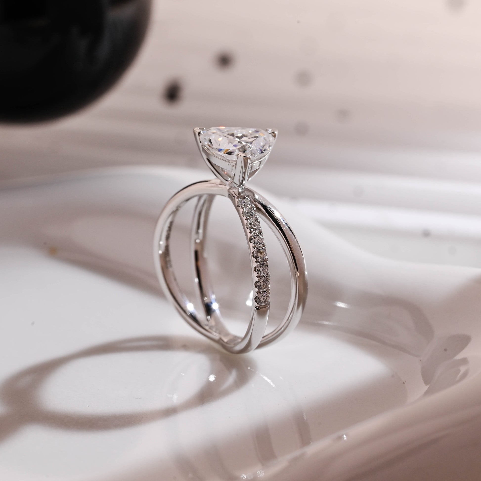 Solid Gold Split Shank Trillion Cut Moissanite Engagement Ring