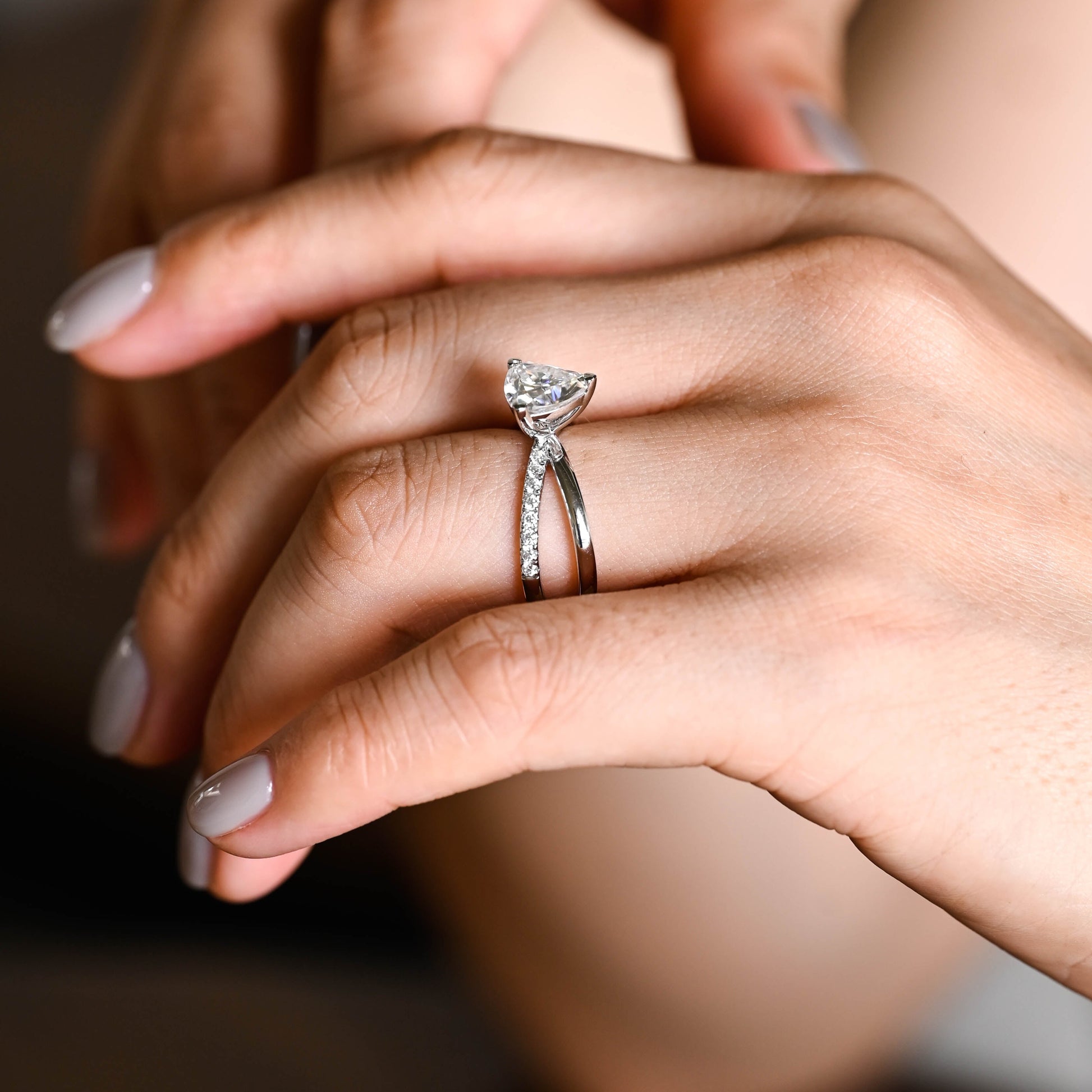 Solid Gold Split Shank Trillion Cut Moissanite Engagement Ring