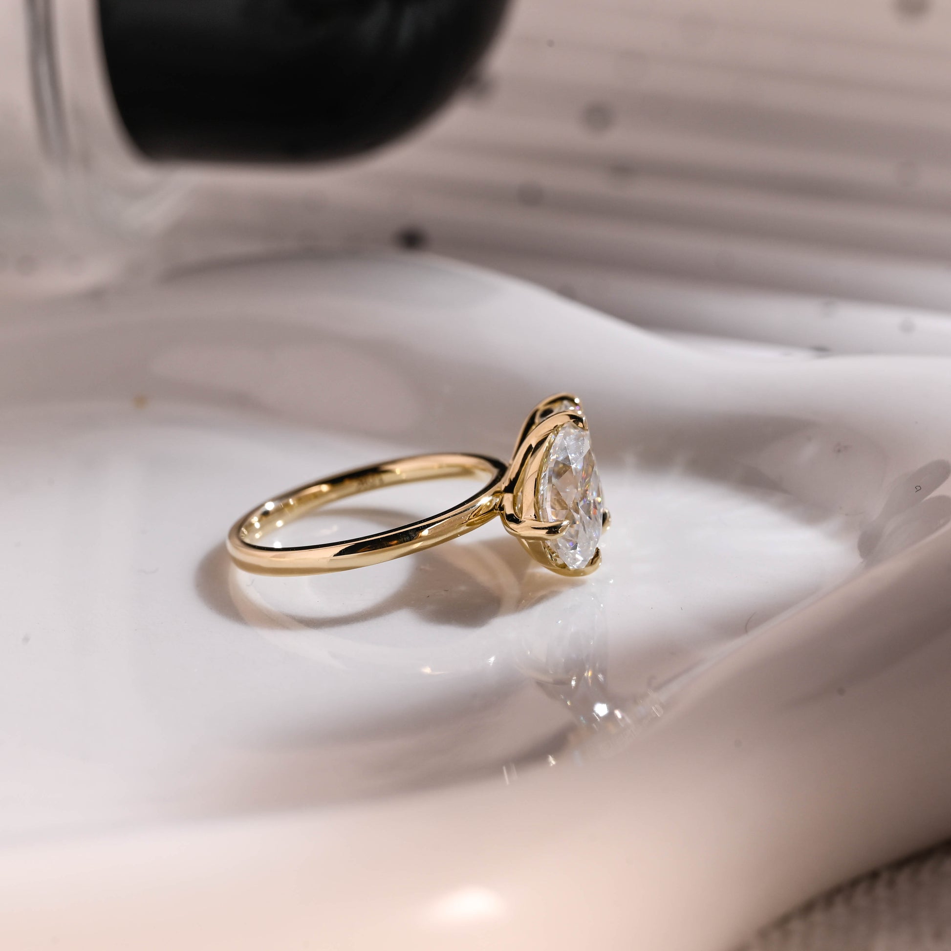 Solid Gold Toi et Moi Emerald Cut & Pear Cut Moissanite Engagement Ring