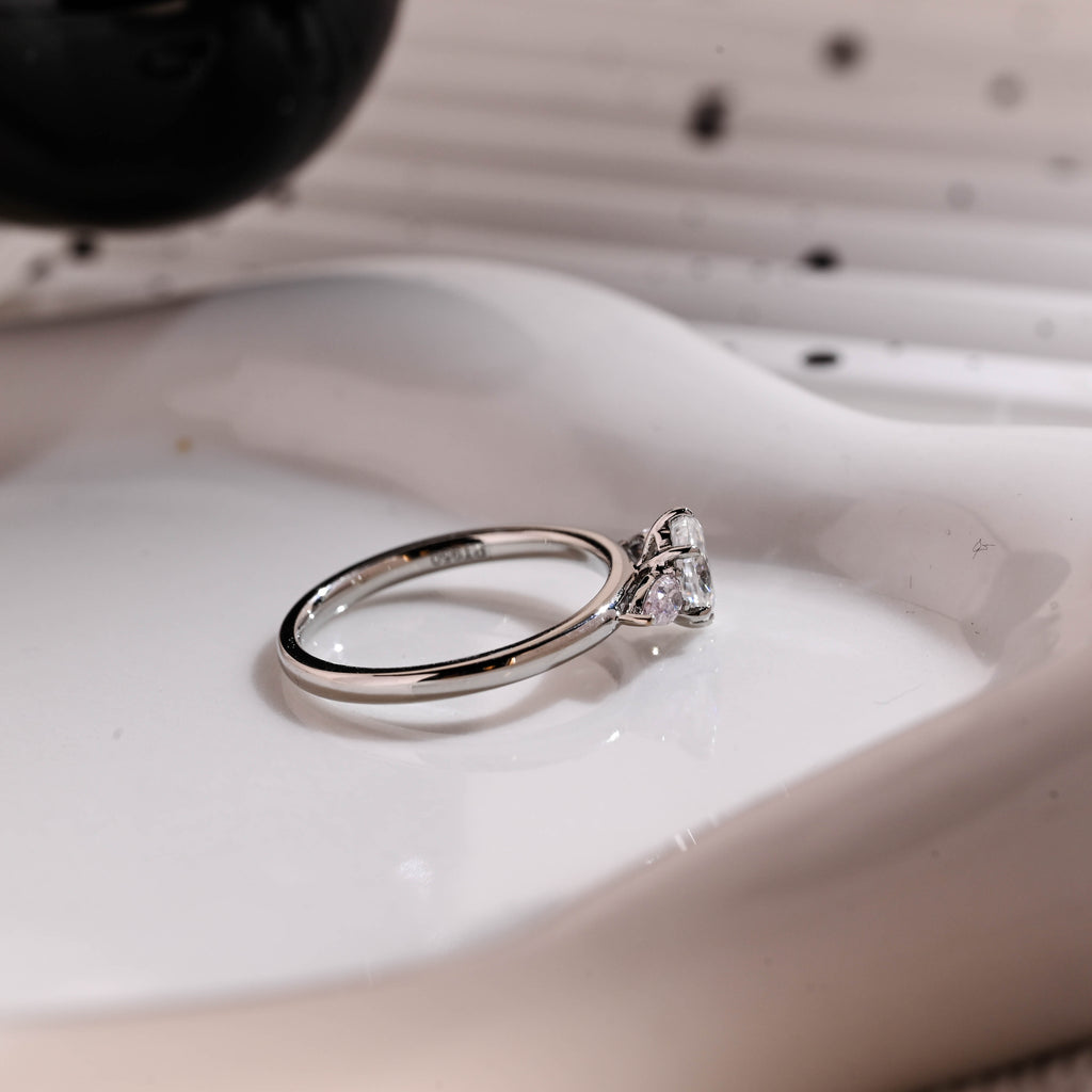 Solid Gold Three Stone Oval Cut Moissanite Engagement Ring