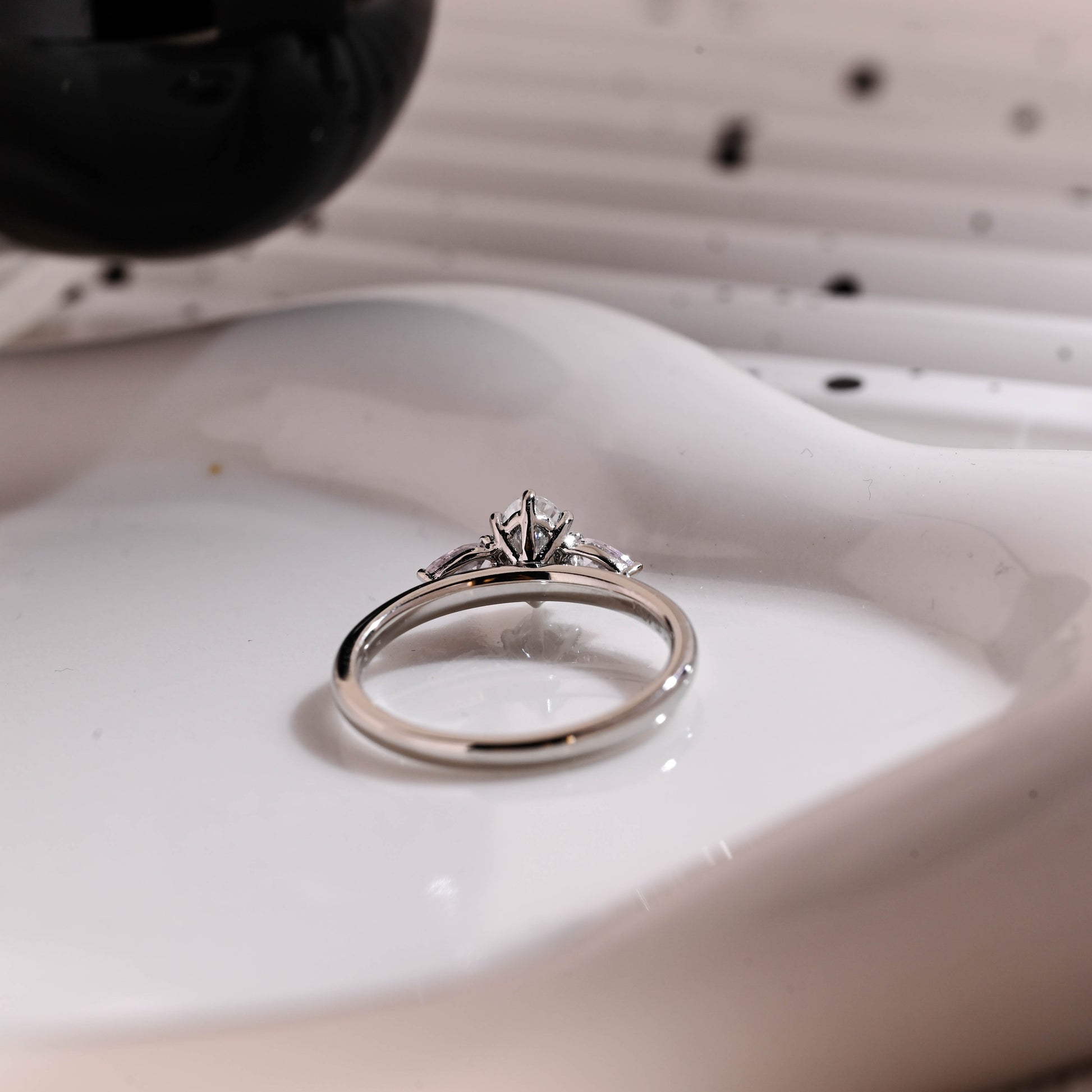 Solid Gold Three Stone Oval Cut Moissanite Engagement Ring