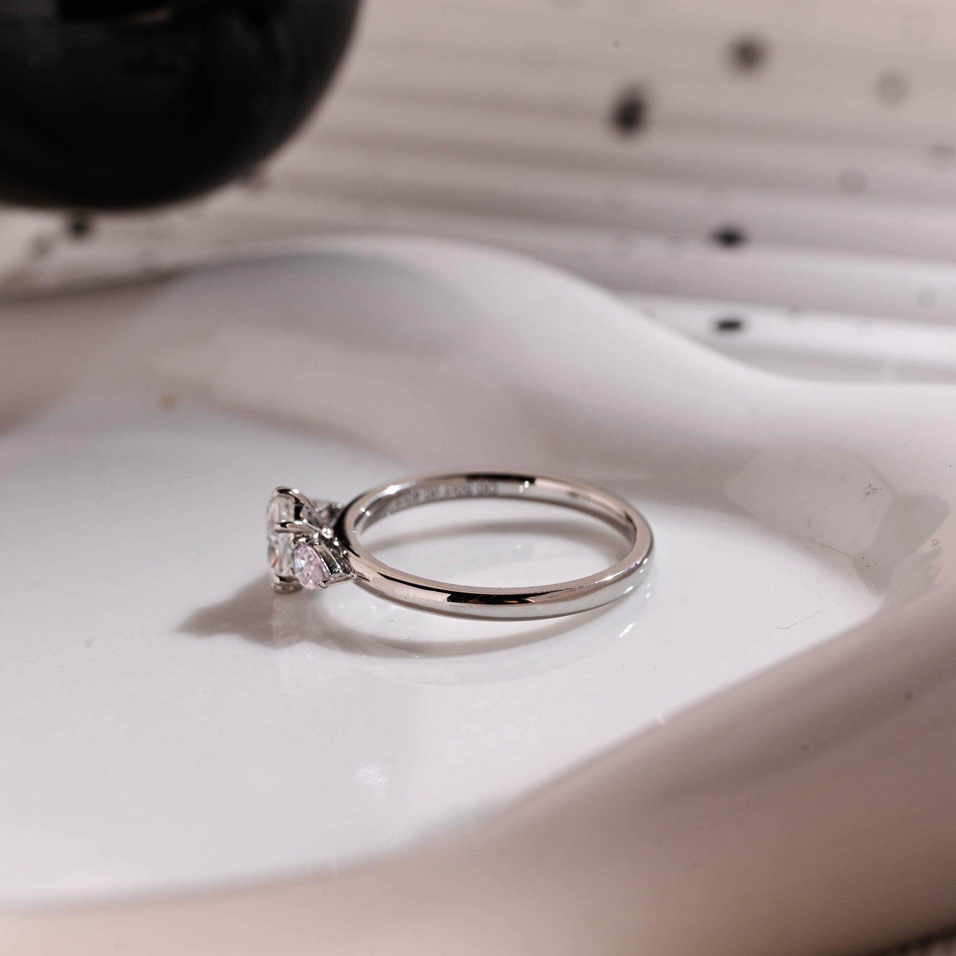 Solid Gold Three Stone Oval Cut Moissanite Engagement Ring