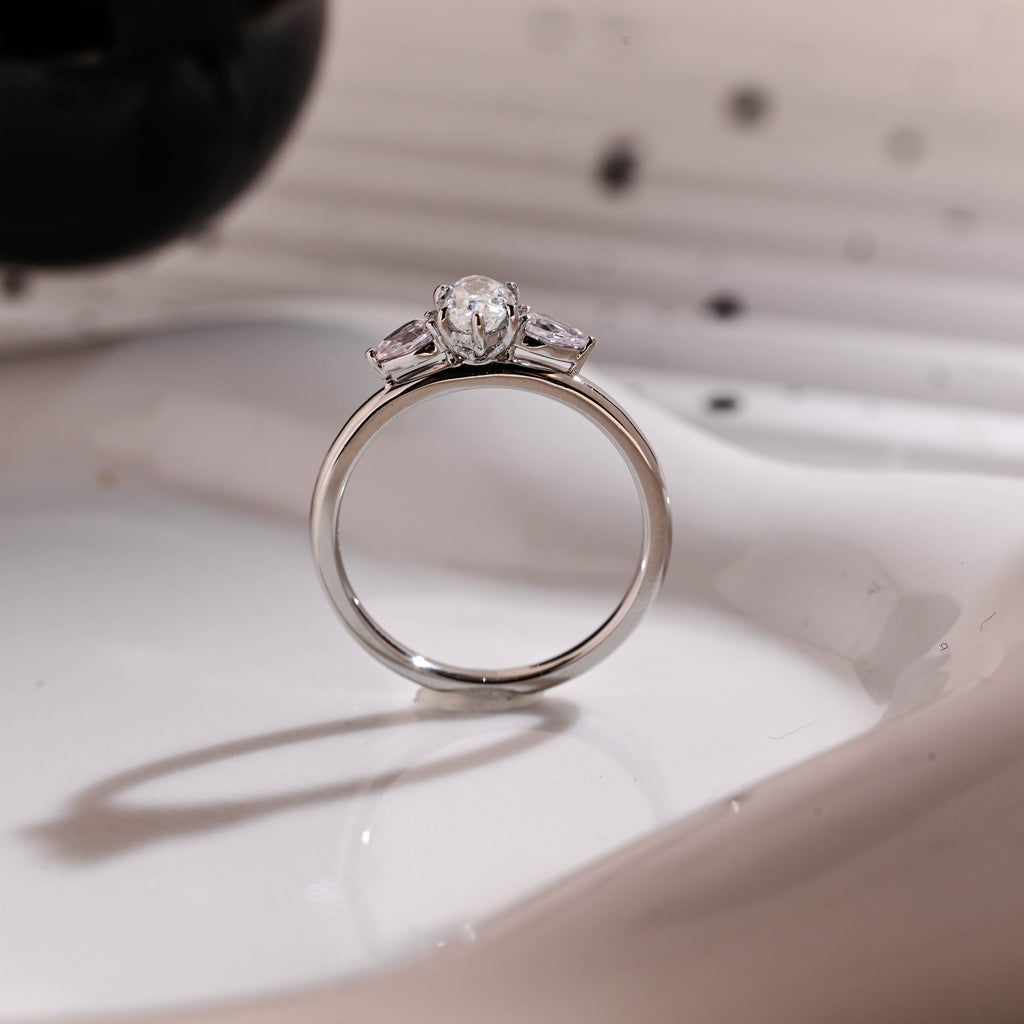 Solid Gold Three Stone Oval Cut Moissanite Engagement Ring