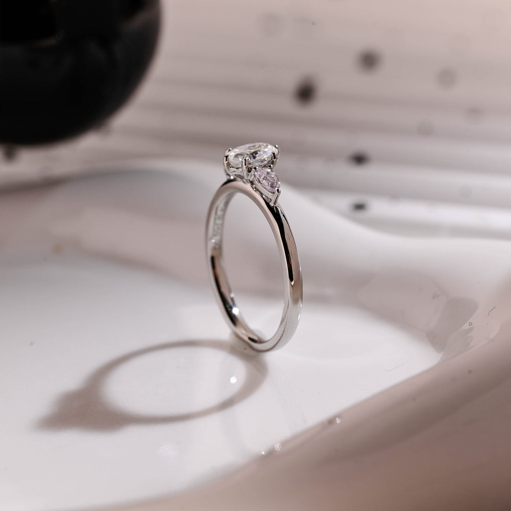 Solid Gold Three Stone Oval Cut Moissanite Engagement Ring
