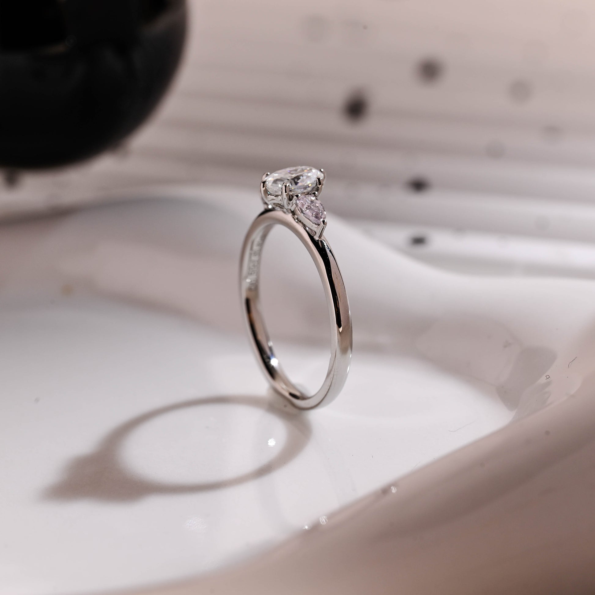 Solid Gold Three Stone Oval Cut Moissanite Engagement Ring