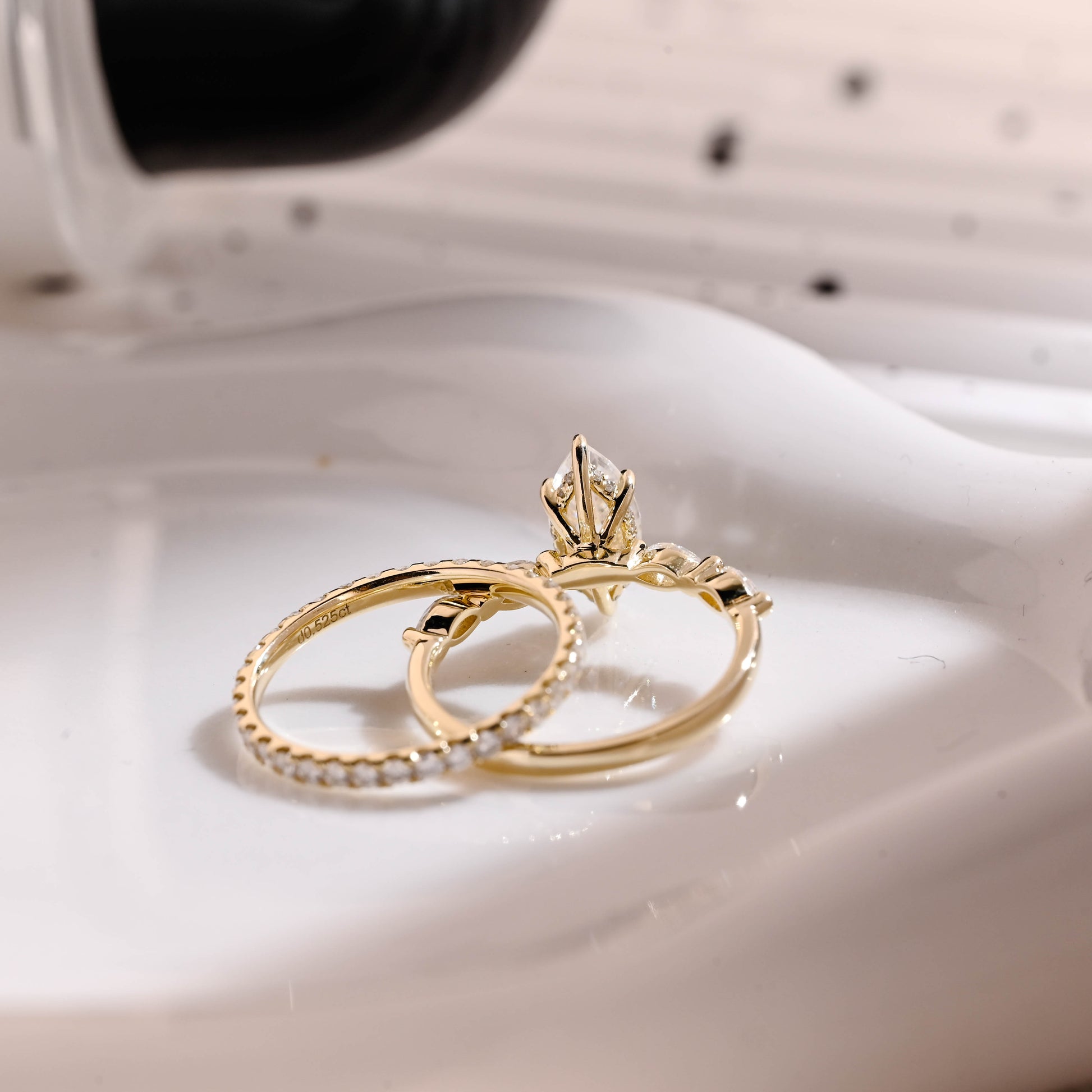 Solid Gold Hidden Halo Marquise Cut Moissanite Wedding Ring Set