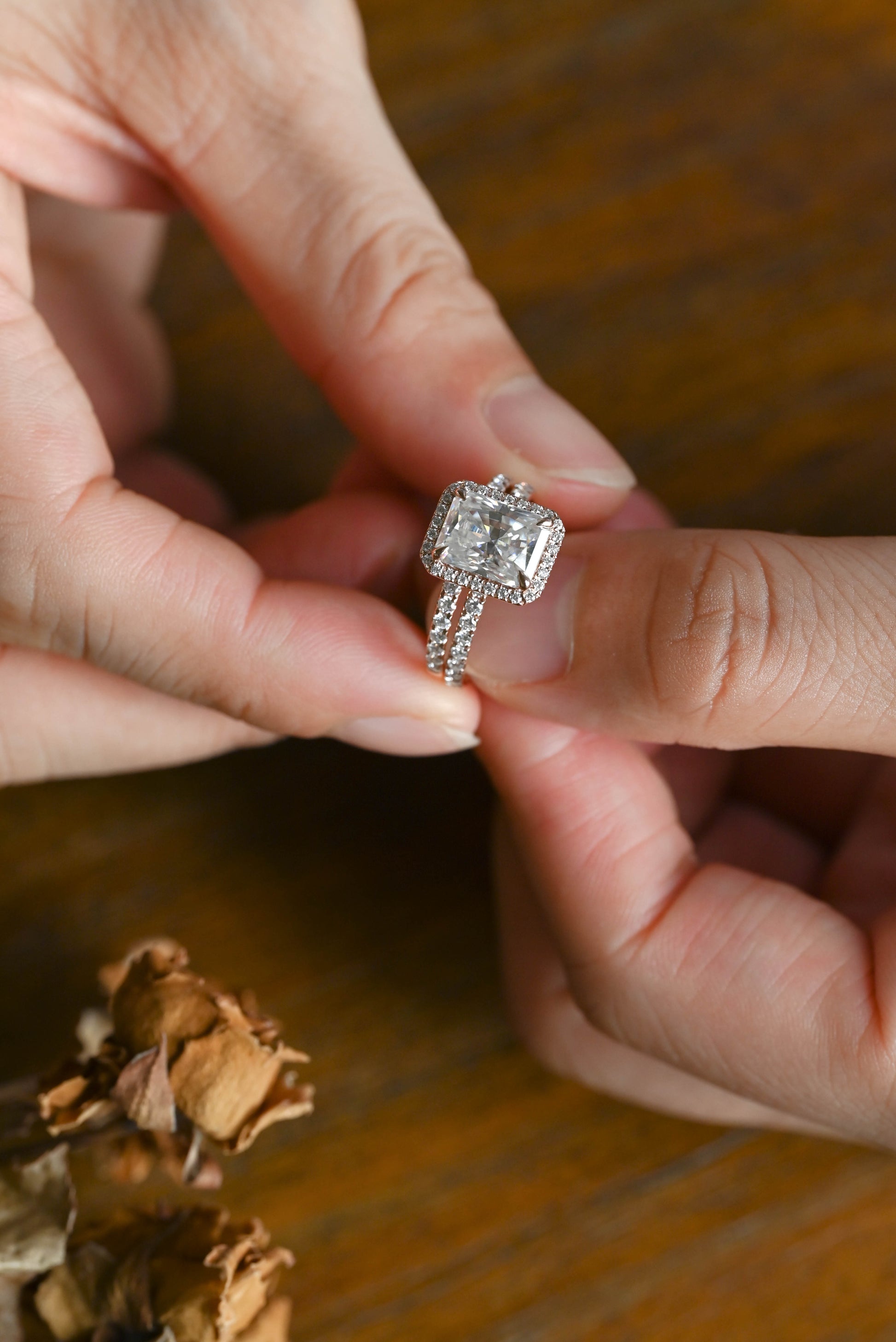 Solid Gold Radiant Cut Moissanite Engagement Ring Set, Wedding Ring Set, Bridal Set, Half Eternity Wedding Band, Birthday Gift for Women