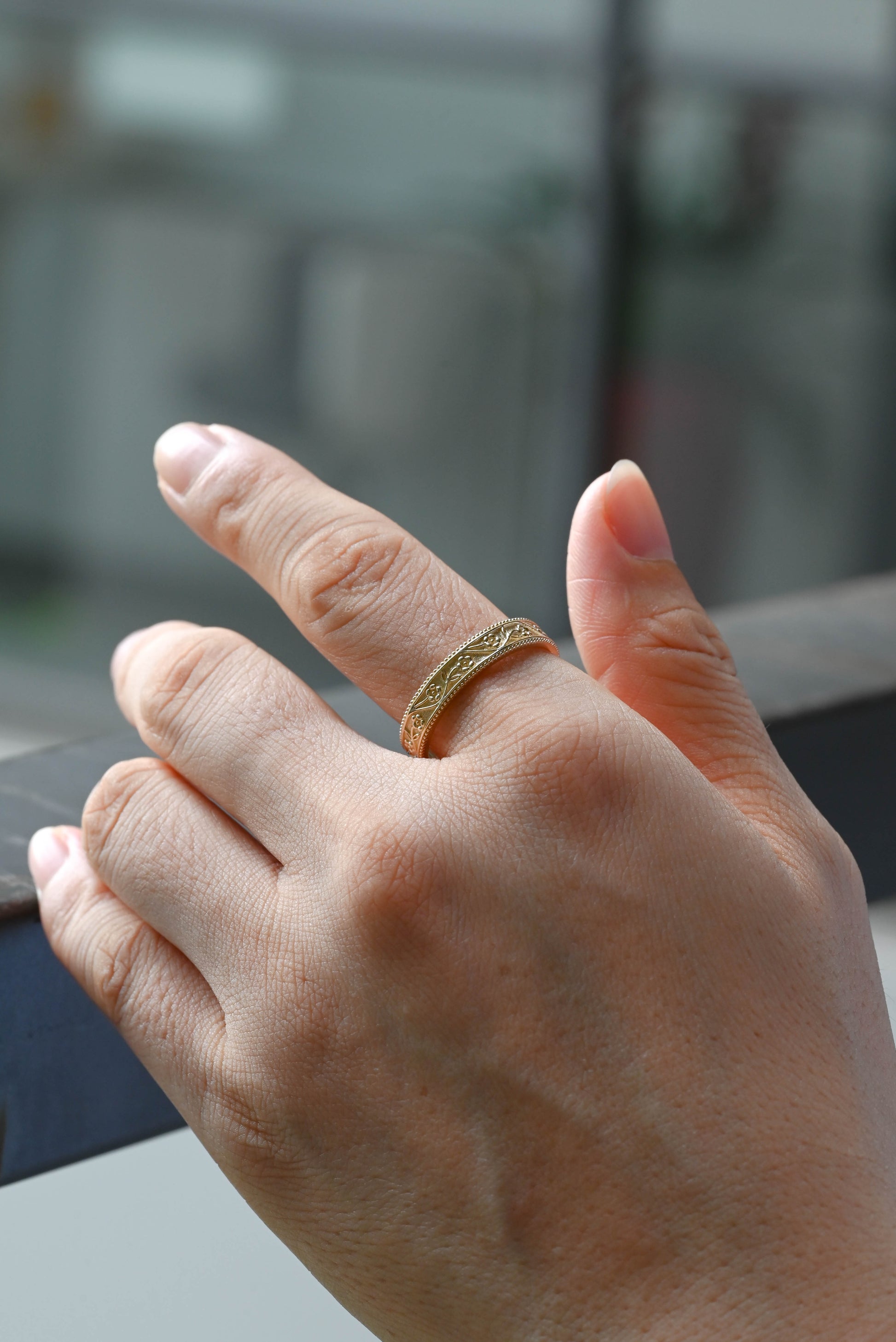 Solid Gold 4.5mm Width Wedding Ring for Men, Ornate Men's Ring, Milgrain Ring, Men's Wedding Band, Anniversary Gift, Birthday Gift for Men