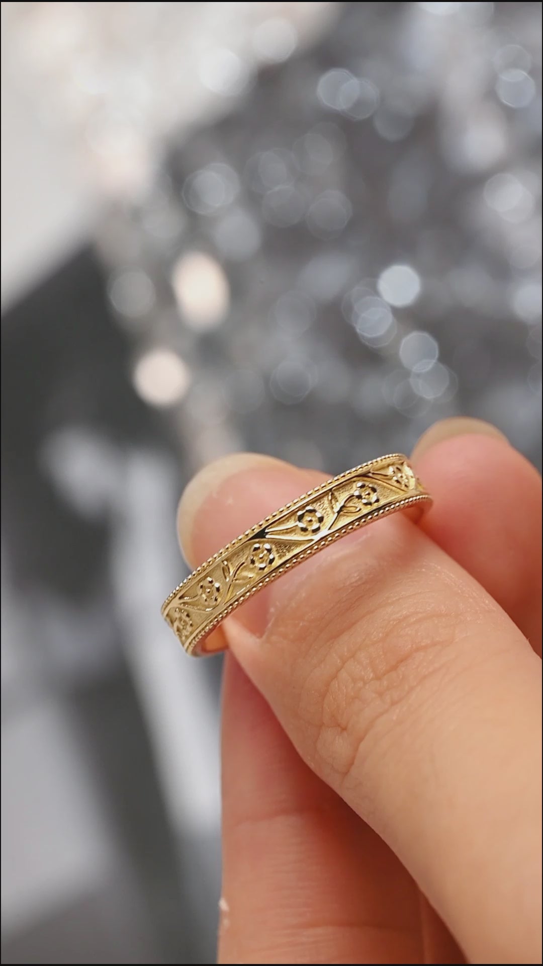Solid Gold 4.5mm Width Wedding Ring for Men, Ornate Men's Ring, Milgrain Ring, Men's Wedding Band, Anniversary Gift, Birthday Gift for Men