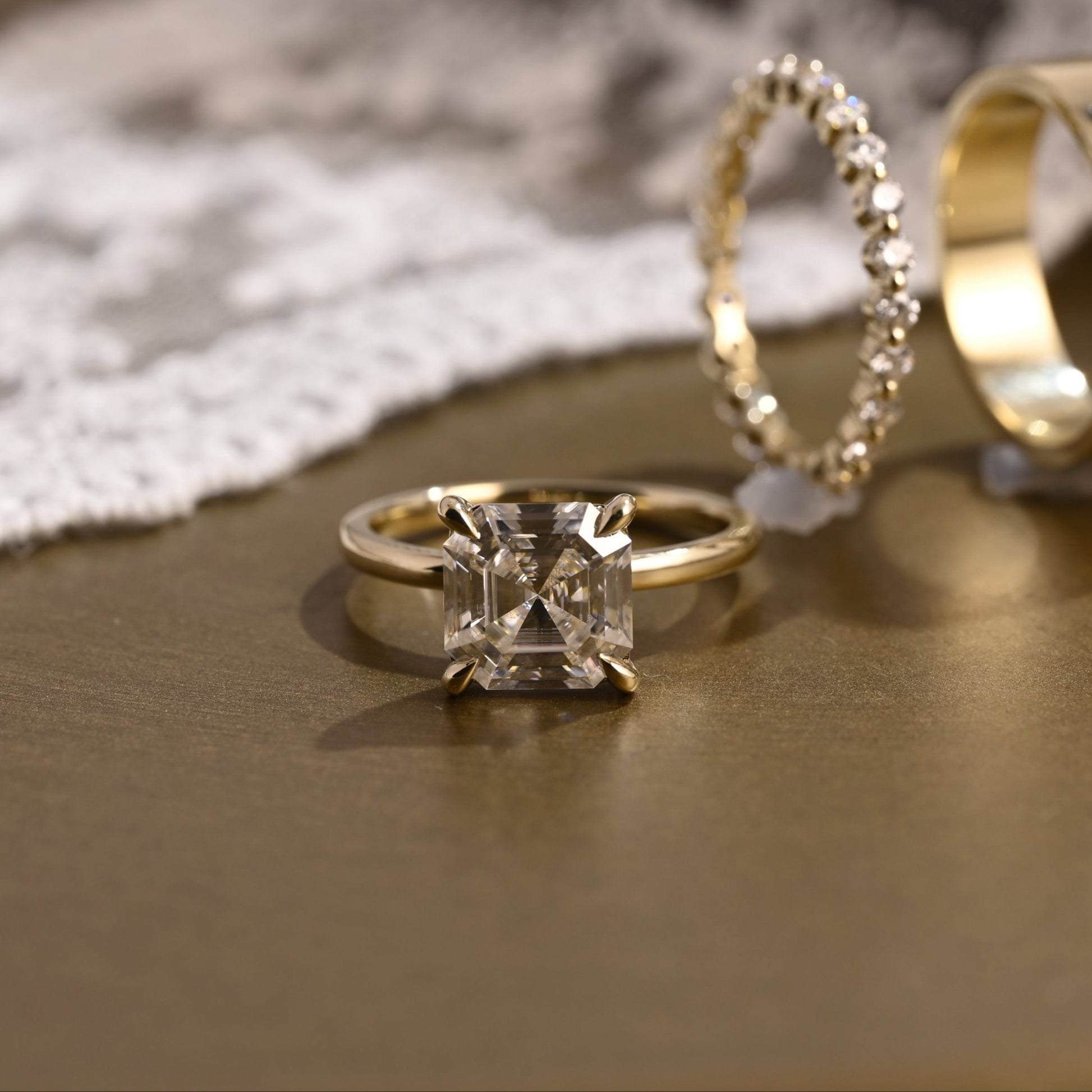 SquareJewelry Asscher Cut Bridal Set Solid Gold Asscher Cut Moissanite Wedding Ring Set