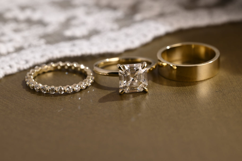 SquareJewelry Asscher Cut Bridal Set Solid Gold Asscher Cut Moissanite Wedding Ring Set