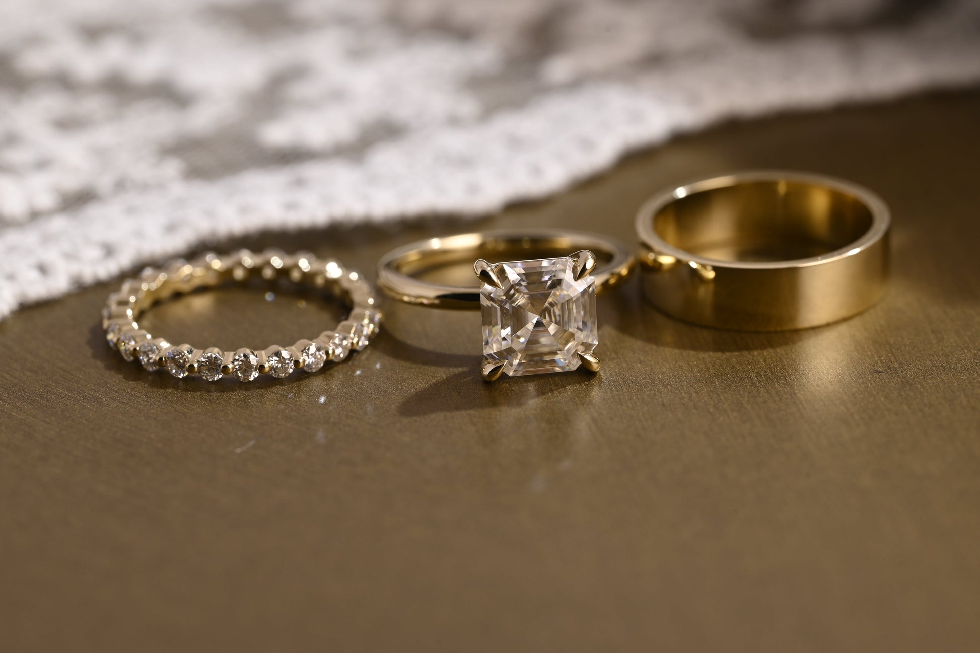 SquareJewelry Asscher Cut Bridal Set Solid Gold Asscher Cut Moissanite Wedding Ring Set