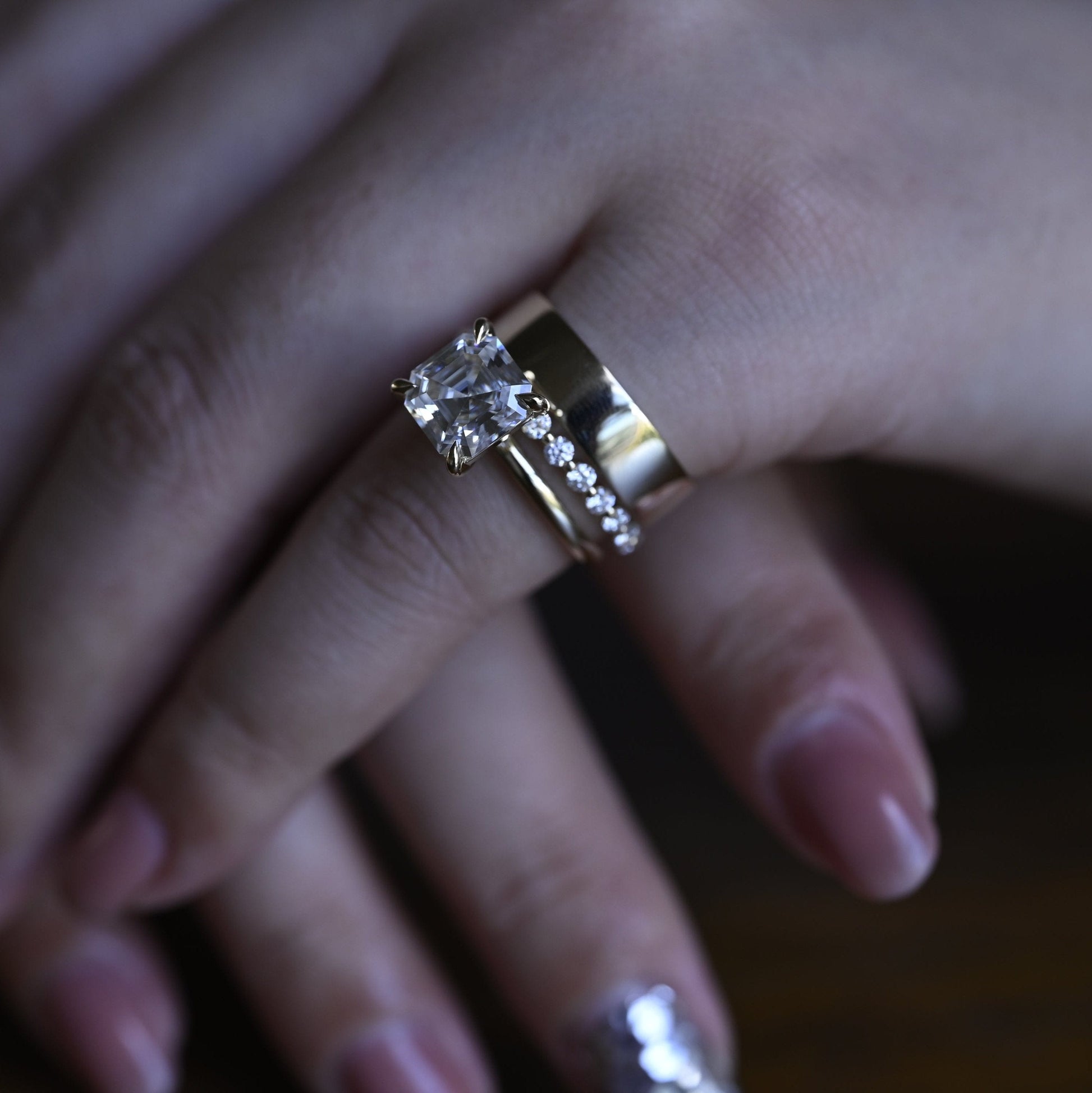 SquareJewelry Asscher Cut Bridal Set Solid Gold Asscher Cut Moissanite Wedding Ring Set