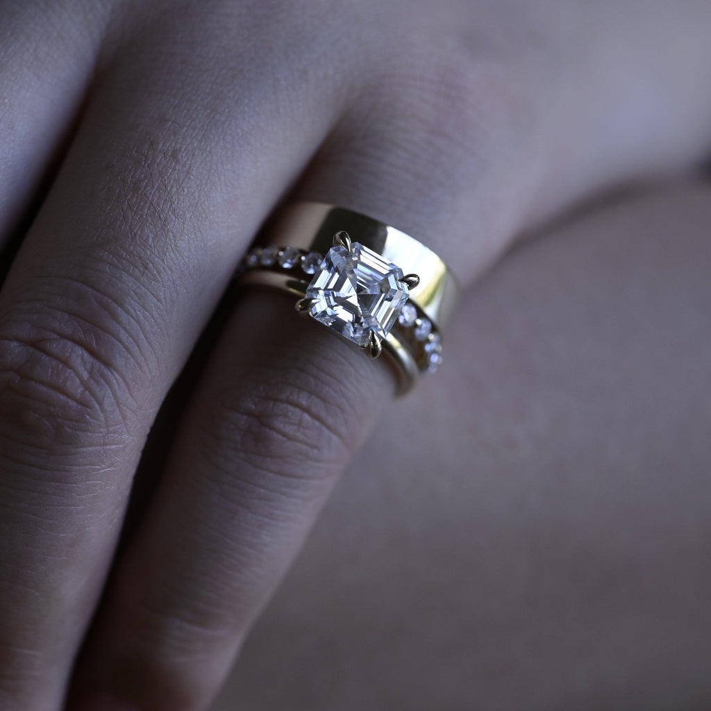 SquareJewelry Asscher Cut Bridal Set Solid Gold Asscher Cut Moissanite Wedding Ring Set