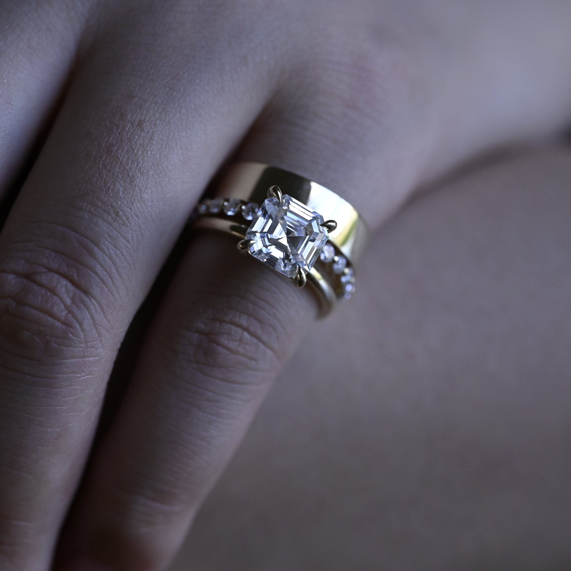 SquareJewelry Asscher Cut Bridal Set Solid Gold Asscher Cut Moissanite Wedding Ring Set