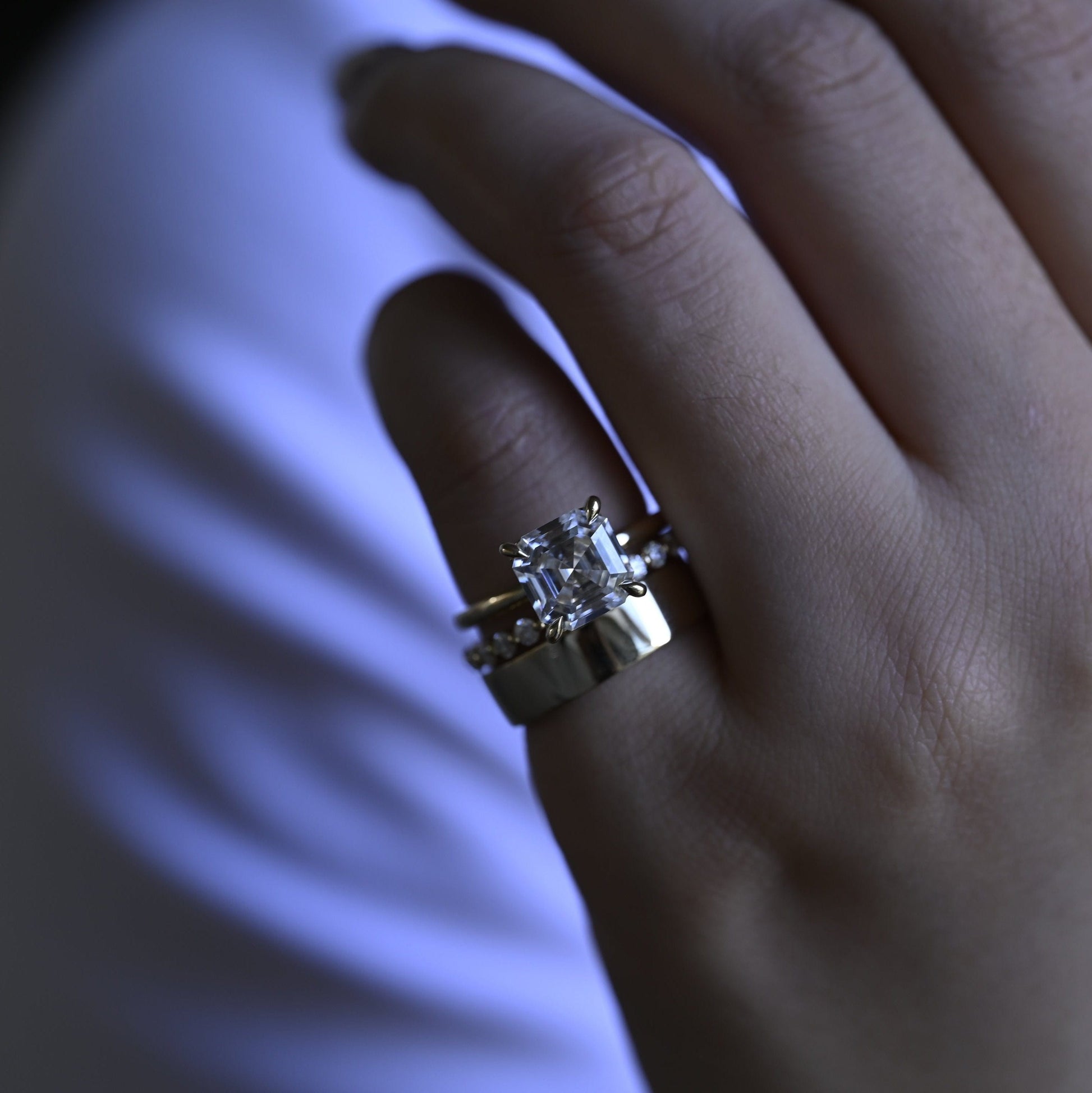 SquareJewelry Asscher Cut Bridal Set Solid Gold Asscher Cut Moissanite Wedding Ring Set