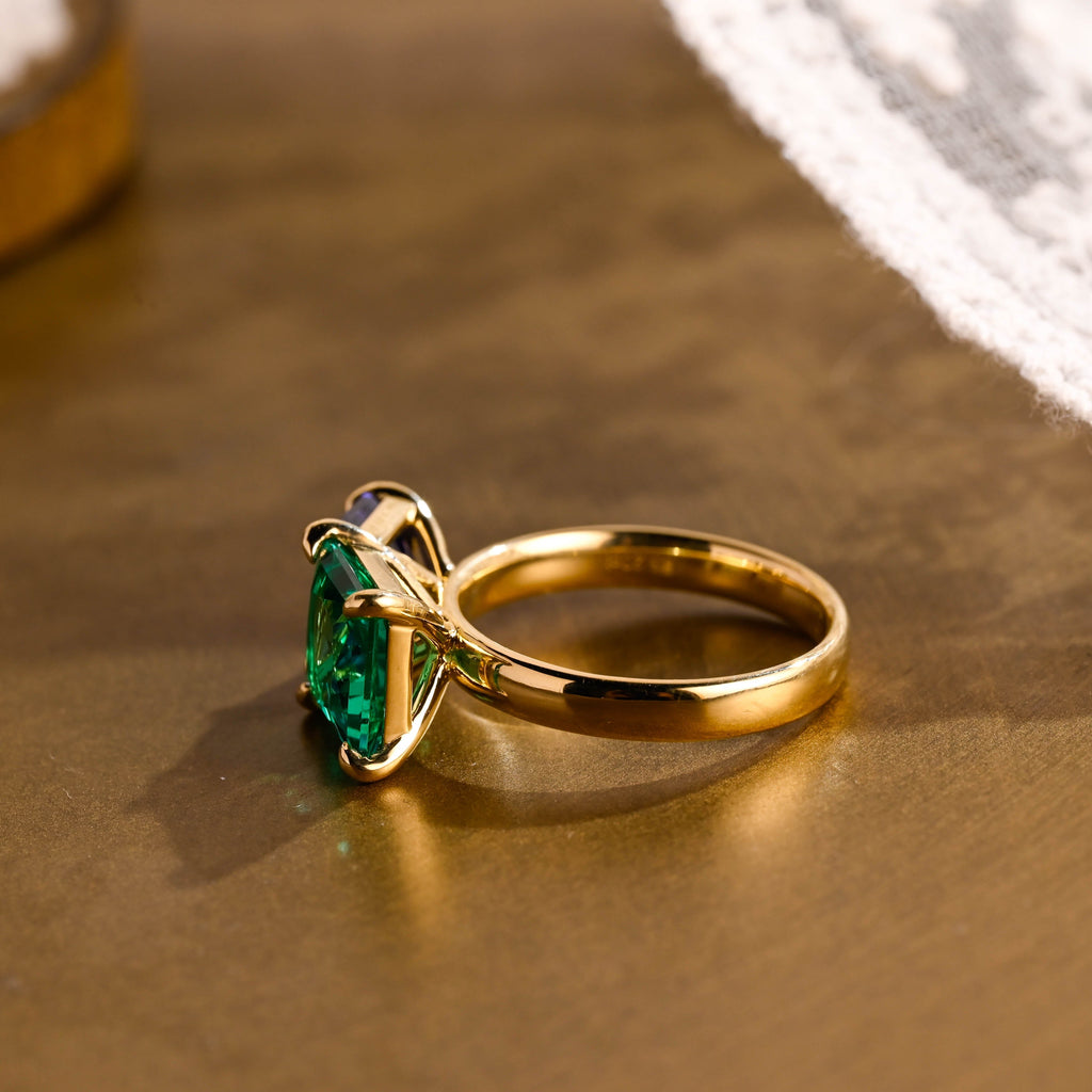 SquareJewelry asscher cut lab grown emerald engagement ring Solid Gold Toi et Moi Asscher Lab Grown Sapphire & Princess Lab Grown Emerald Engagement Ring