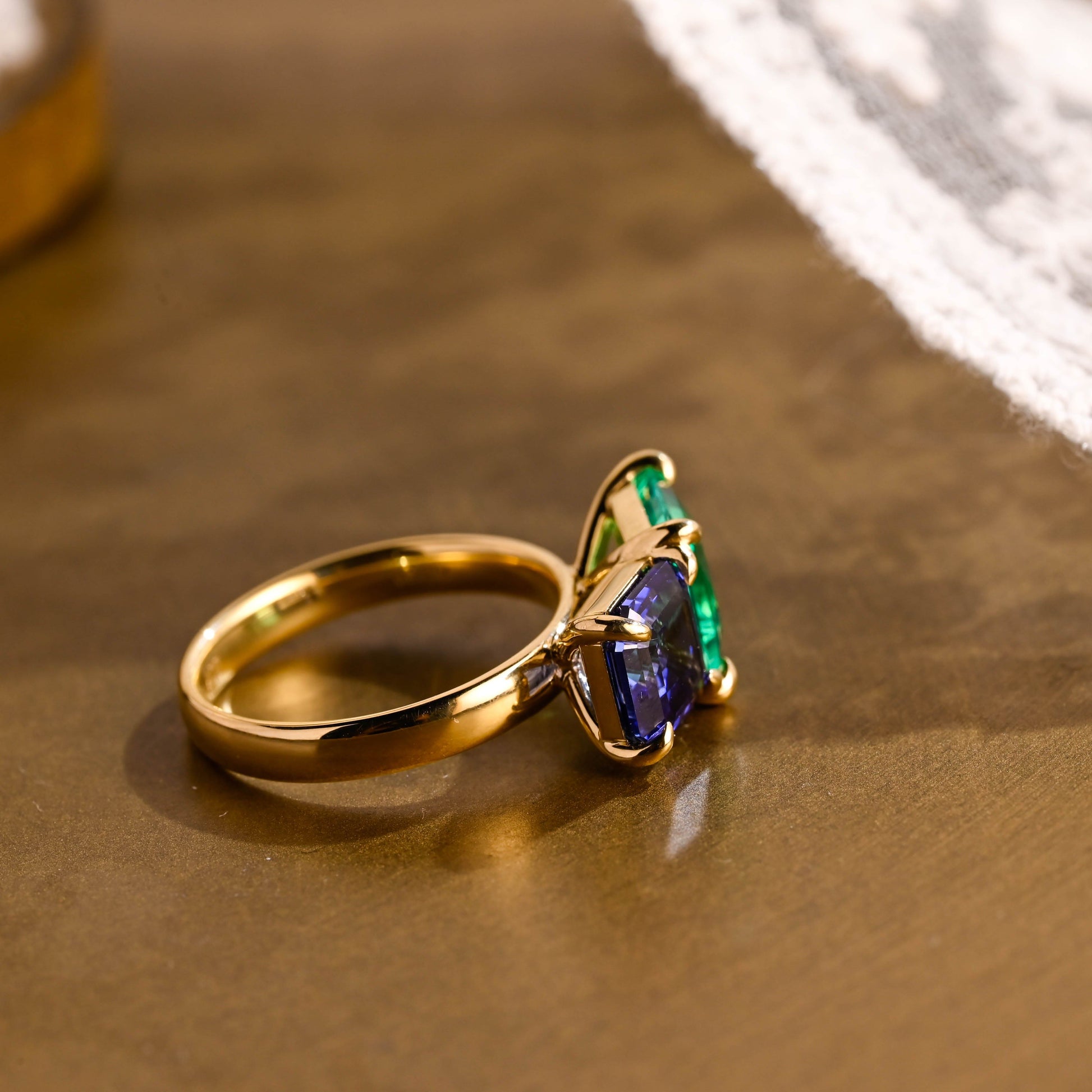 SquareJewelry asscher cut lab grown emerald engagement ring Solid Gold Toi et Moi Asscher Lab Grown Sapphire & Princess Lab Grown Emerald Engagement Ring