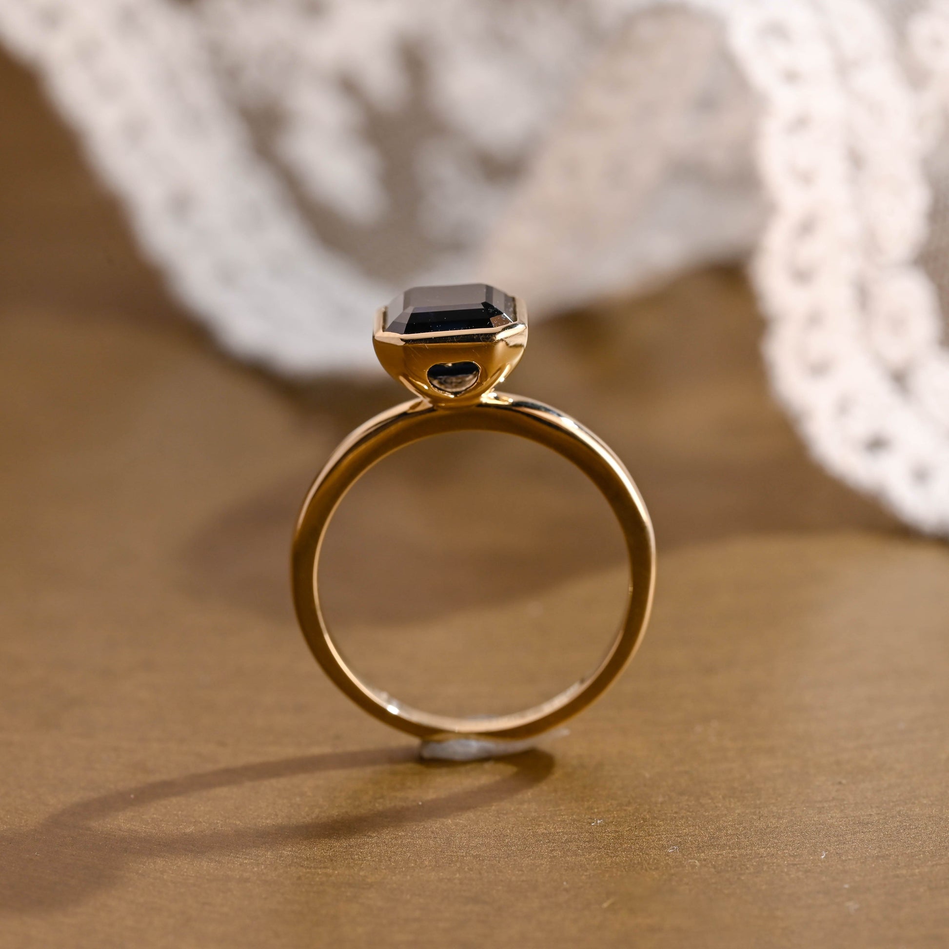 SquareJewelry asscher cut moissanite engagement ring Solid Gold Bezel Black Asscher Moissanite Engagement Ring