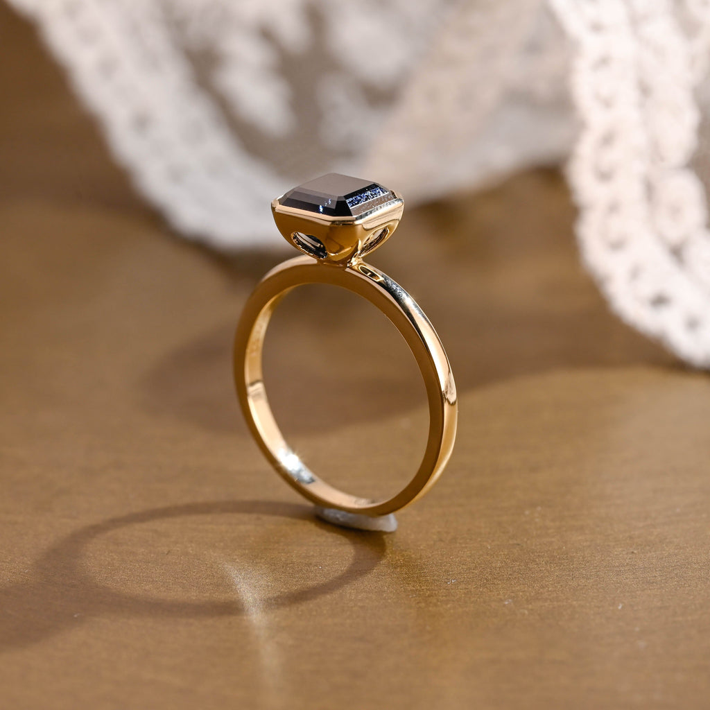 SquareJewelry asscher cut moissanite engagement ring Solid Gold Bezel Black Asscher Moissanite Engagement Ring