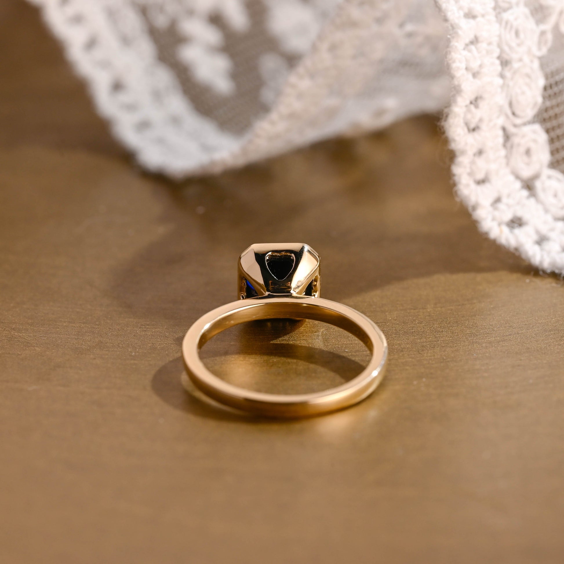 SquareJewelry asscher cut moissanite engagement ring Solid Gold Bezel Black Asscher Moissanite Engagement Ring