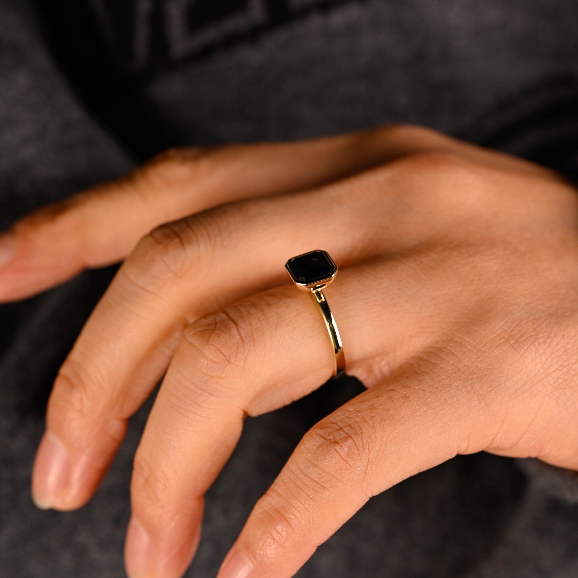 SquareJewelry asscher cut moissanite engagement ring Solid Gold Bezel Black Asscher Moissanite Engagement Ring