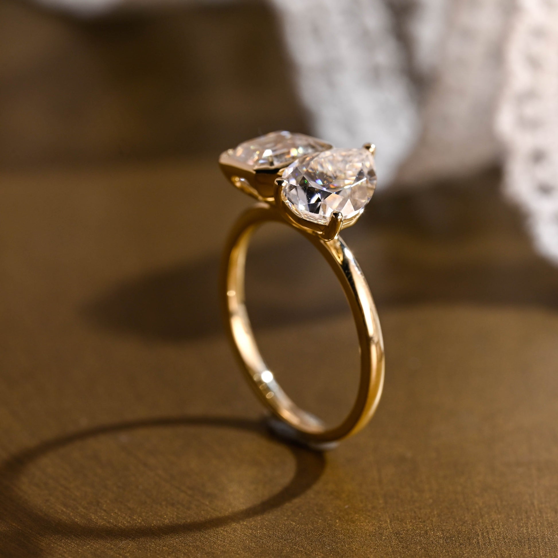 SquareJewelry asscher cut moissanite engagement ring Solid Gold Toi et Moi Asscher & Pear Cut Moissanite Engagement Ring