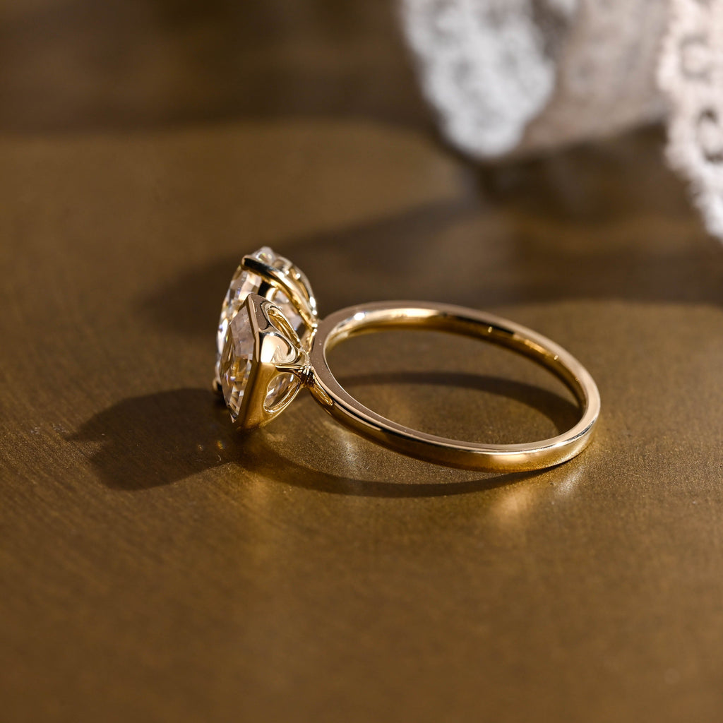 SquareJewelry asscher cut moissanite engagement ring Solid Gold Toi et Moi Asscher & Pear Cut Moissanite Engagement Ring