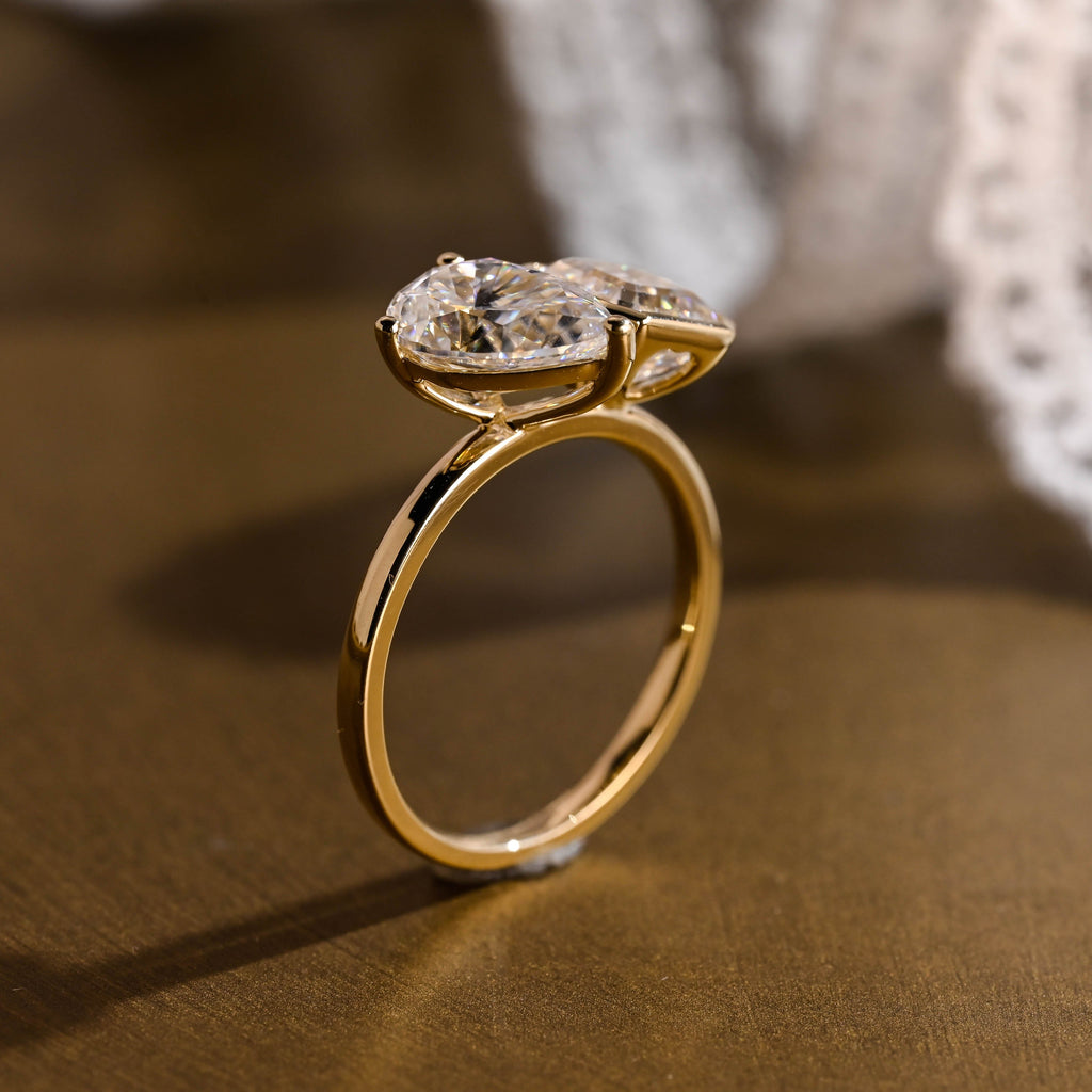 SquareJewelry asscher cut moissanite engagement ring Solid Gold Toi et Moi Asscher & Pear Cut Moissanite Engagement Ring