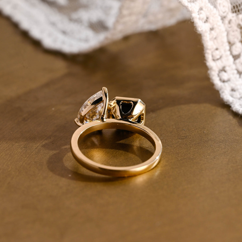 SquareJewelry asscher cut moissanite engagement ring Solid Gold Toi et Moi Black Asscher & Pear Cut Moissanite Engagement Ring