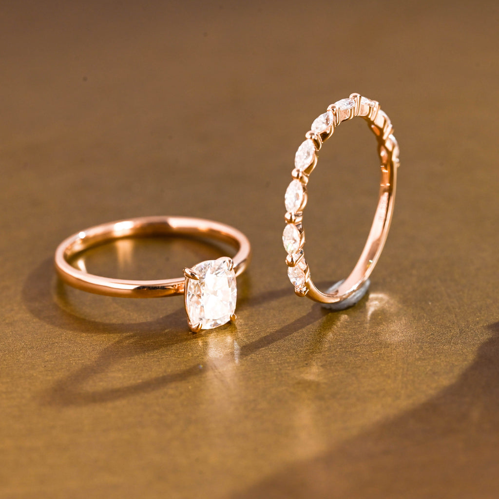 SquareJewelry cushion cut bridal set Solid Gold Dainty Cushion Cut Moissanite Wedding Ring Set