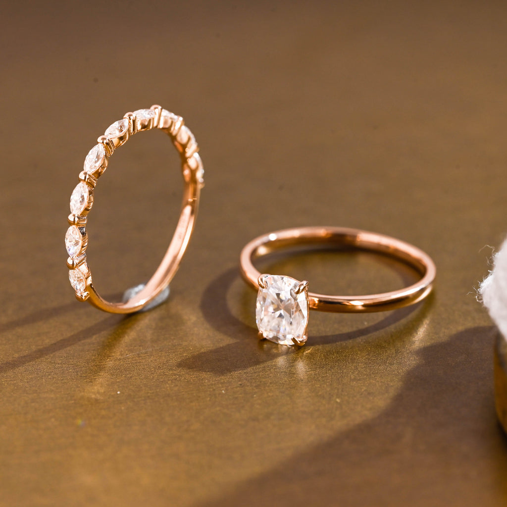 SquareJewelry cushion cut bridal set Solid Gold Dainty Cushion Cut Moissanite Wedding Ring Set